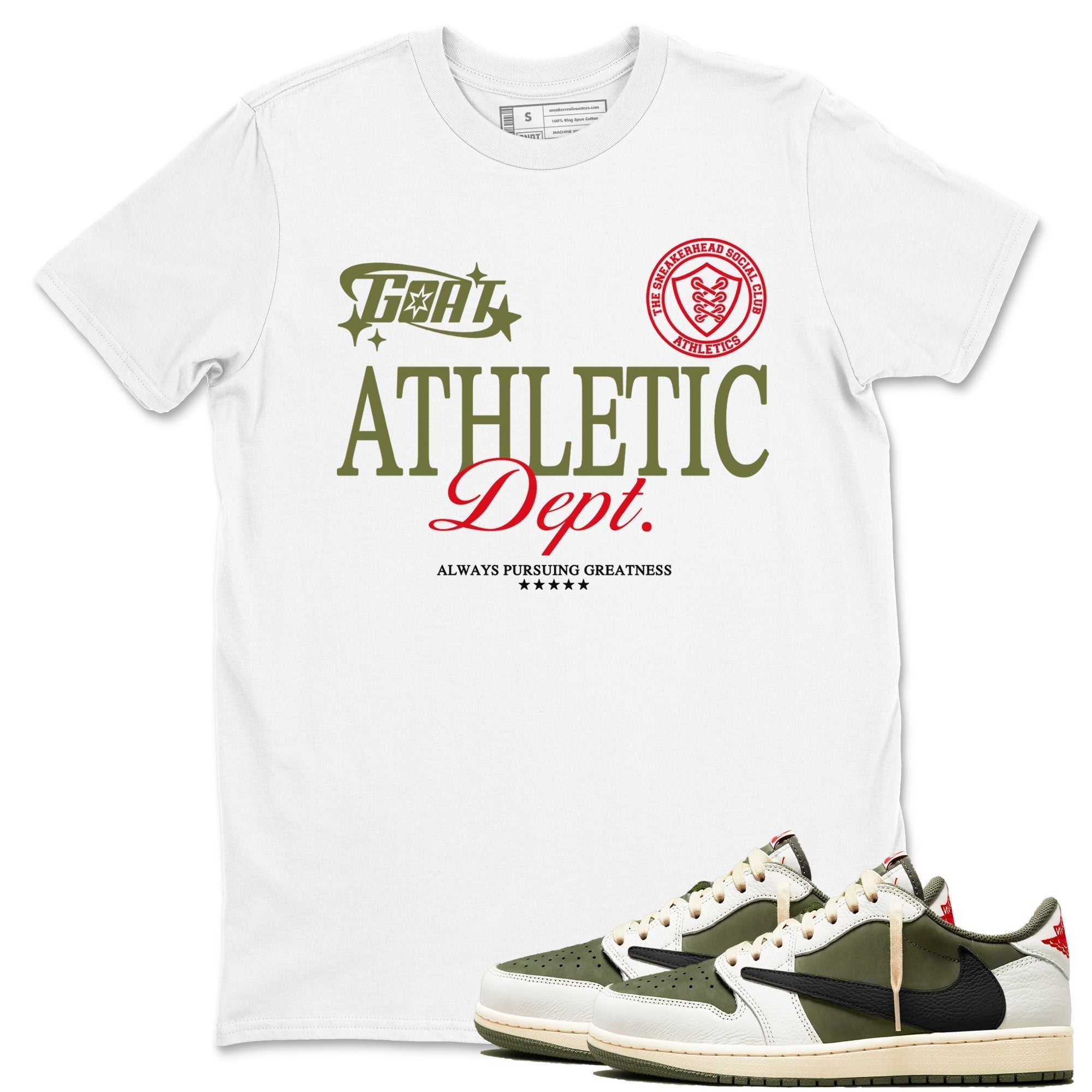 Goat Athletic Dept snkmatch Tees - Air Jordan 1 Travis Scott Medium Olive