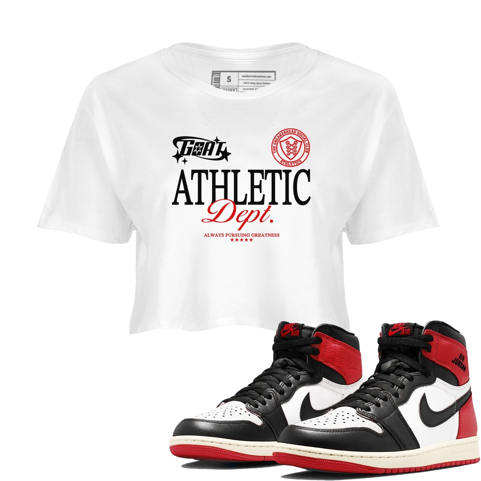Goat Athletic Dept snkmatch Women's Top - Air Jordan 1 Black Toe Reimagined