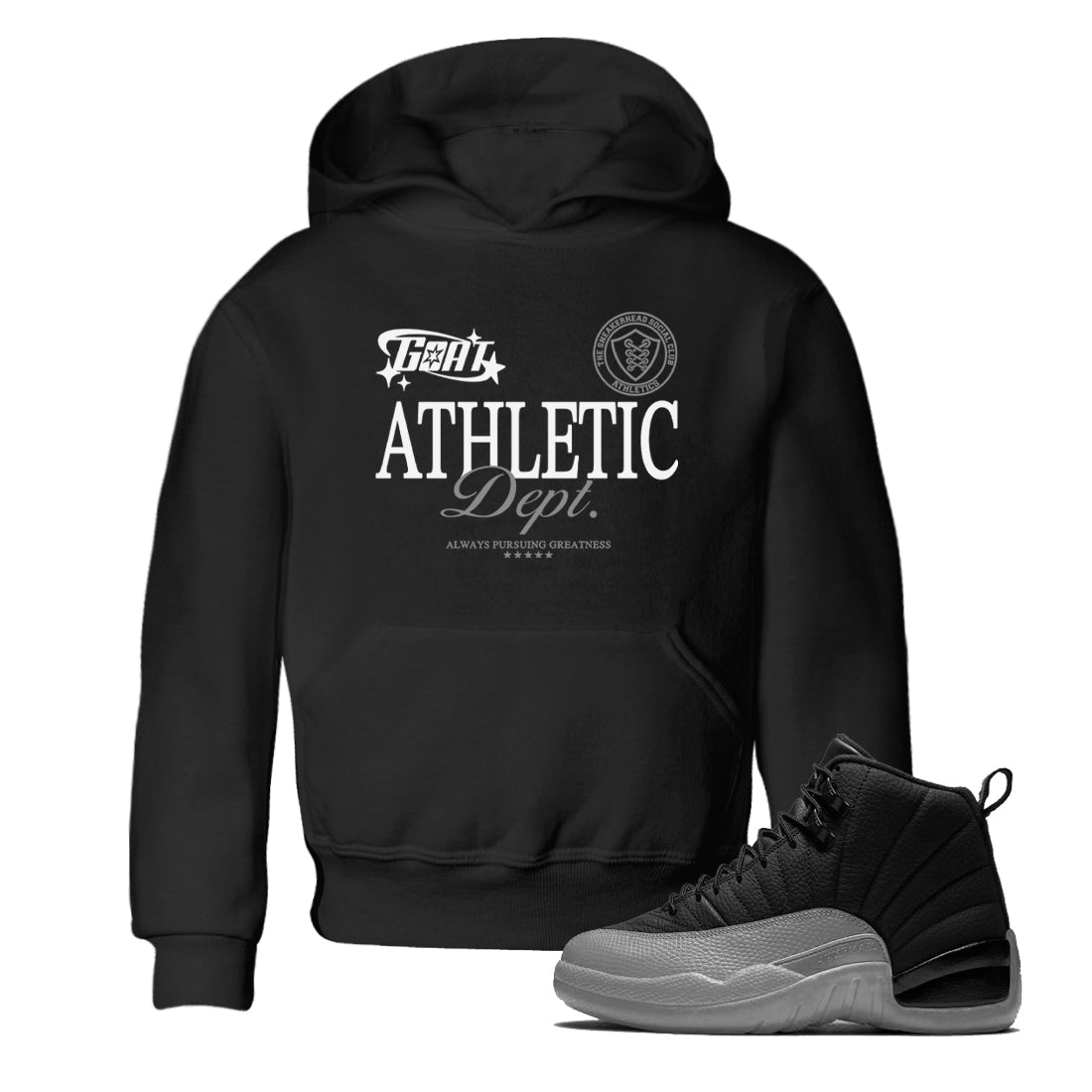 Goat Athletic Dept snkmatch Tees Kids - Air Jordan 12 Black Wolf Grey