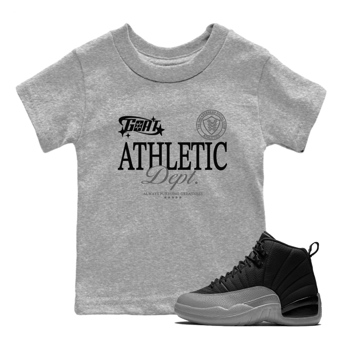 Goat Athletic Dept snkmatch Tees Kids - Air Jordan 12 Black Wolf Grey