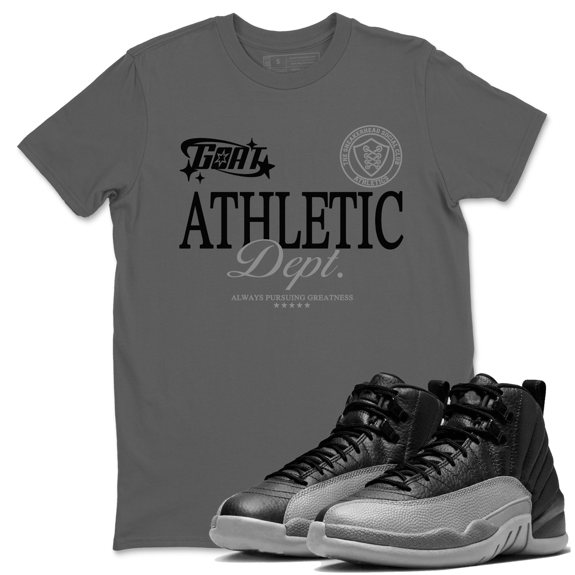 Goat Athletic Dept snkmatch Tees - Air Jordan 12 Black Wolf Grey