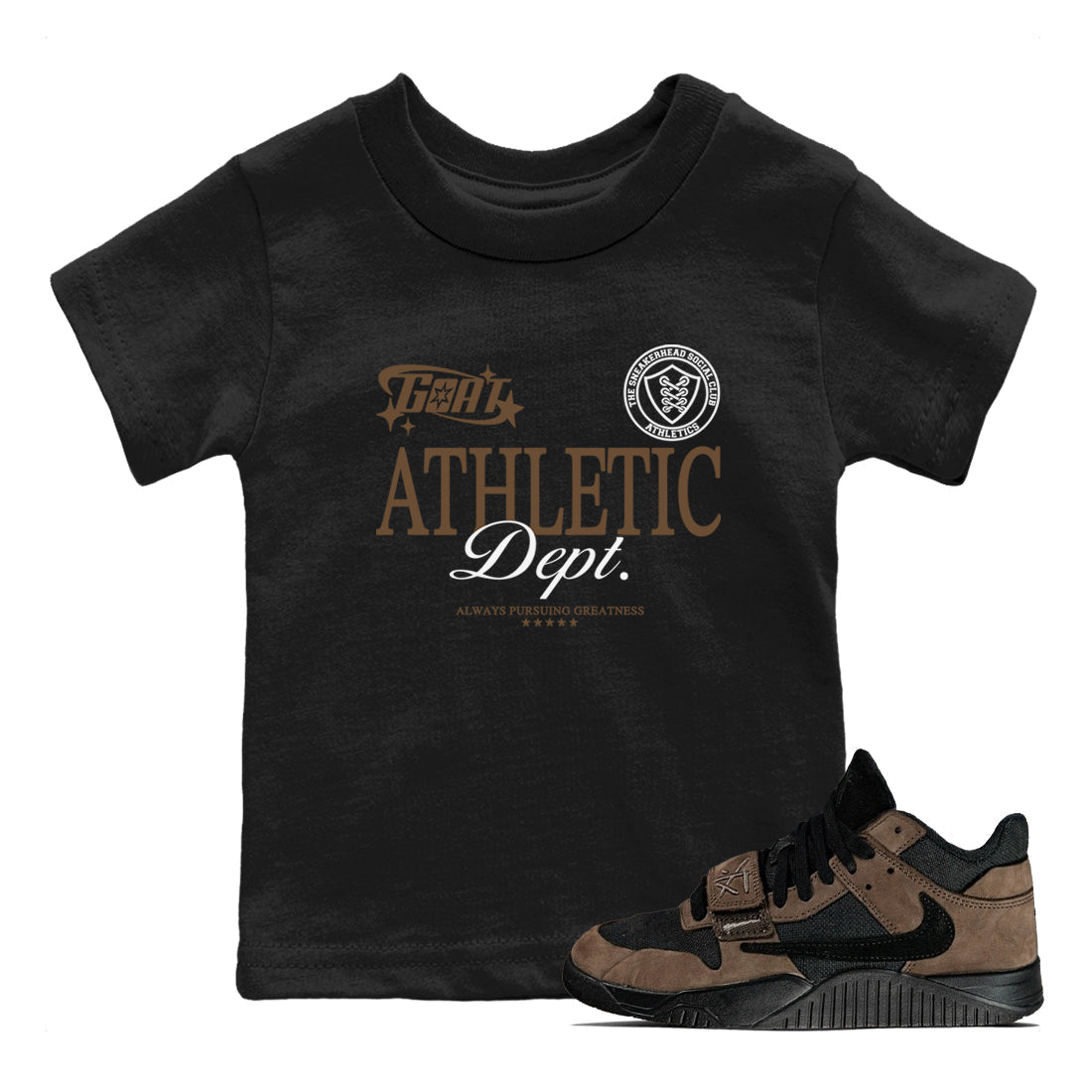 Goat Athletic Dept snkmatch Tees Kids - Jordan Jumpman Jack Travis Scott Dark Mocha