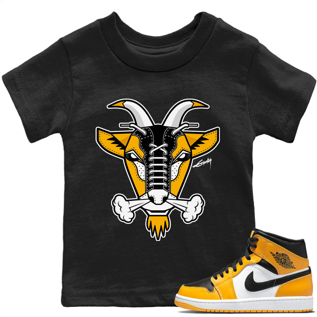Goat Face Kids Tops - Air Jordan 1 Yellow Toe