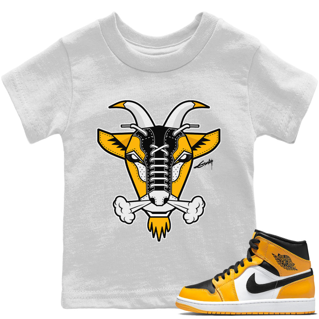 Goat Face Kids Tops - Air Jordan 1 Yellow Toe