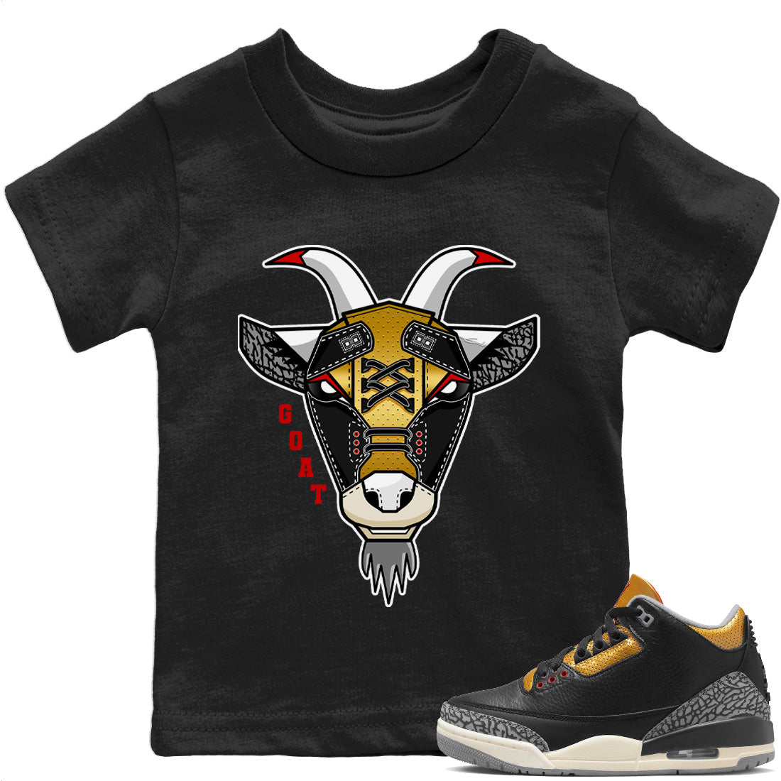 Goat Face Kids Tops - Air Jordan 3 Black Gold