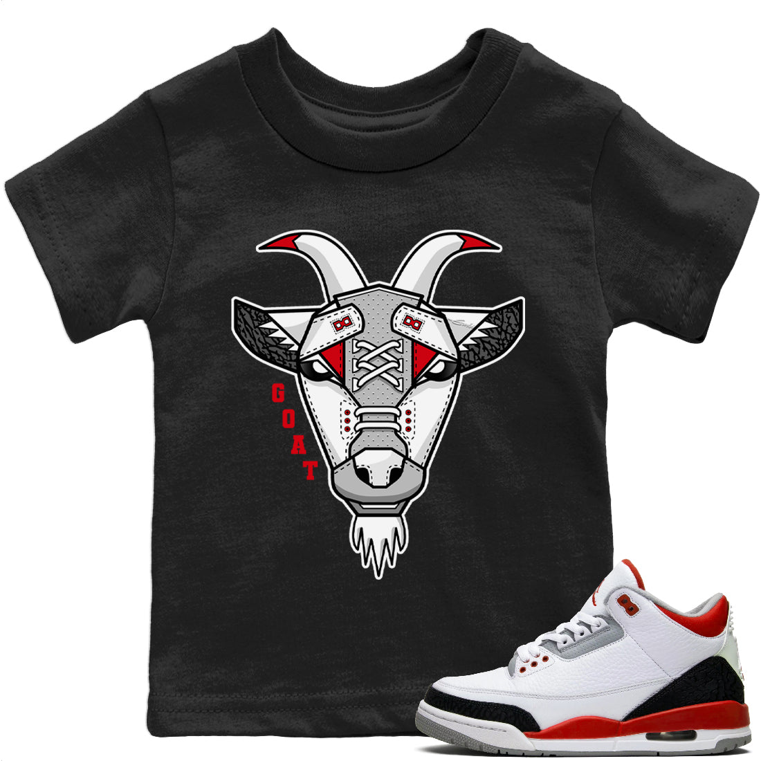 Goat Face Kids Tops - Air Jordan 3 Fire Red