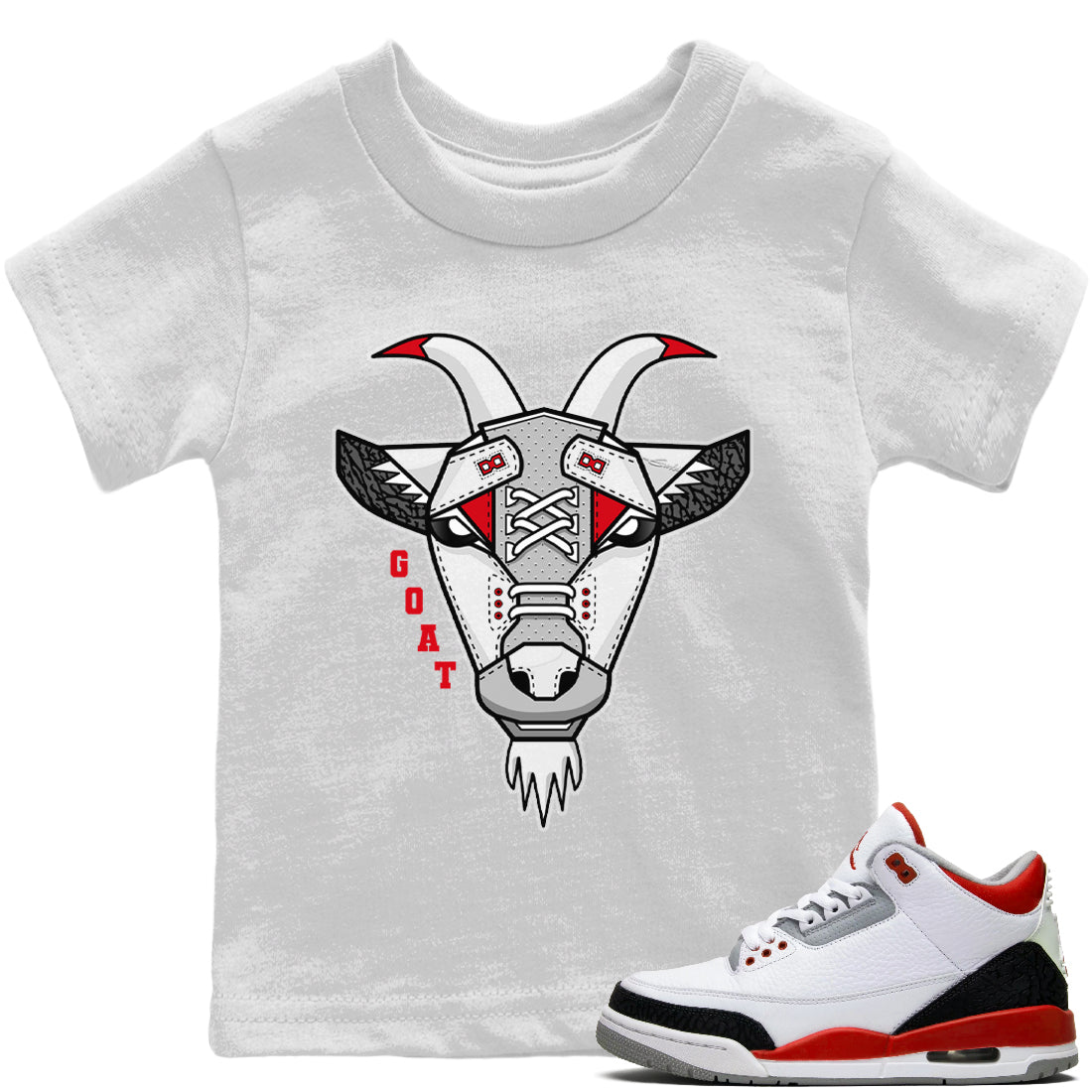 Goat Face Kids Tops - Air Jordan 3 Fire Red