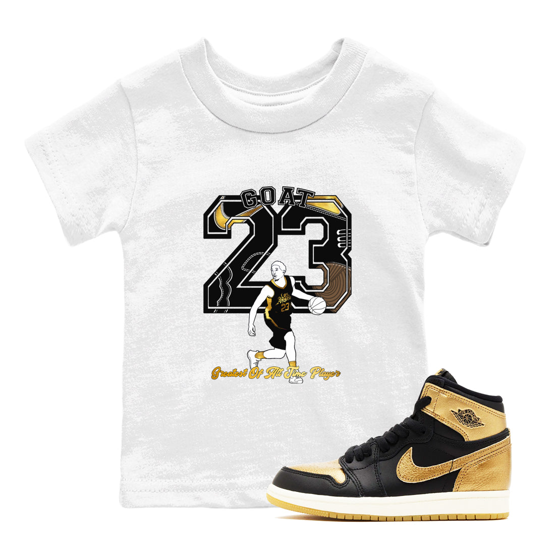 Goat Player snkmatch Tees Kids - Air Jordan 1 Black Metallic Gold