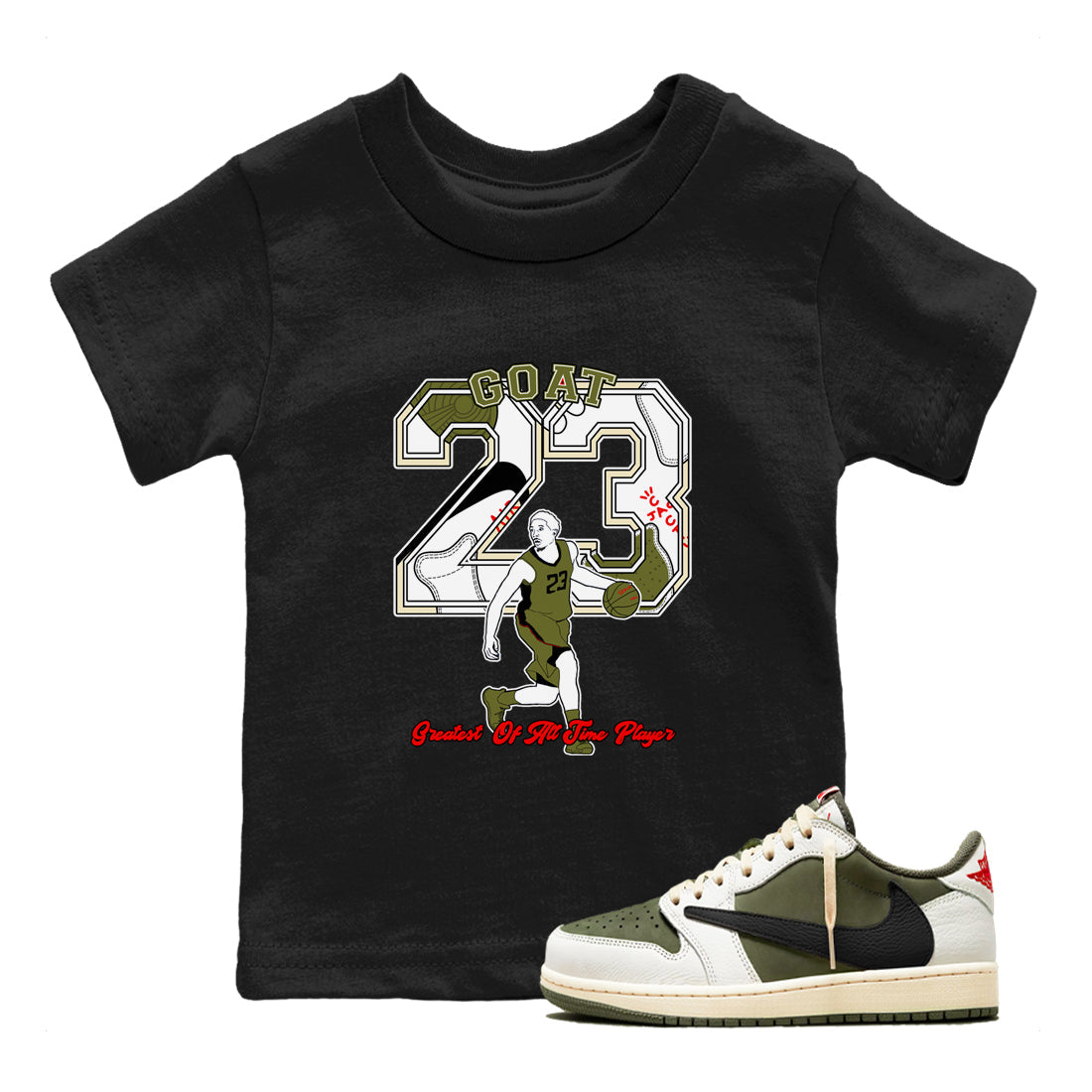 Goat Player snkmatch Tees Kids - Air Jordan 1 Travis Scott Medium Olive