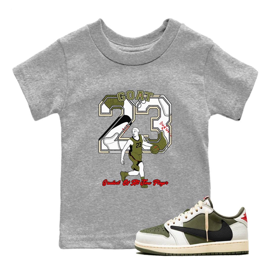 Goat Player snkmatch Tees Kids - Air Jordan 1 Travis Scott Medium Olive