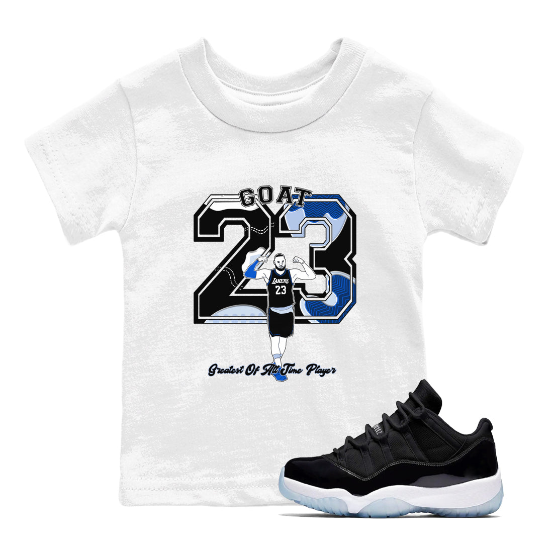 Goat Player snkmatch Tees Kids - Air Jordan 11 Black and Varsity Royal