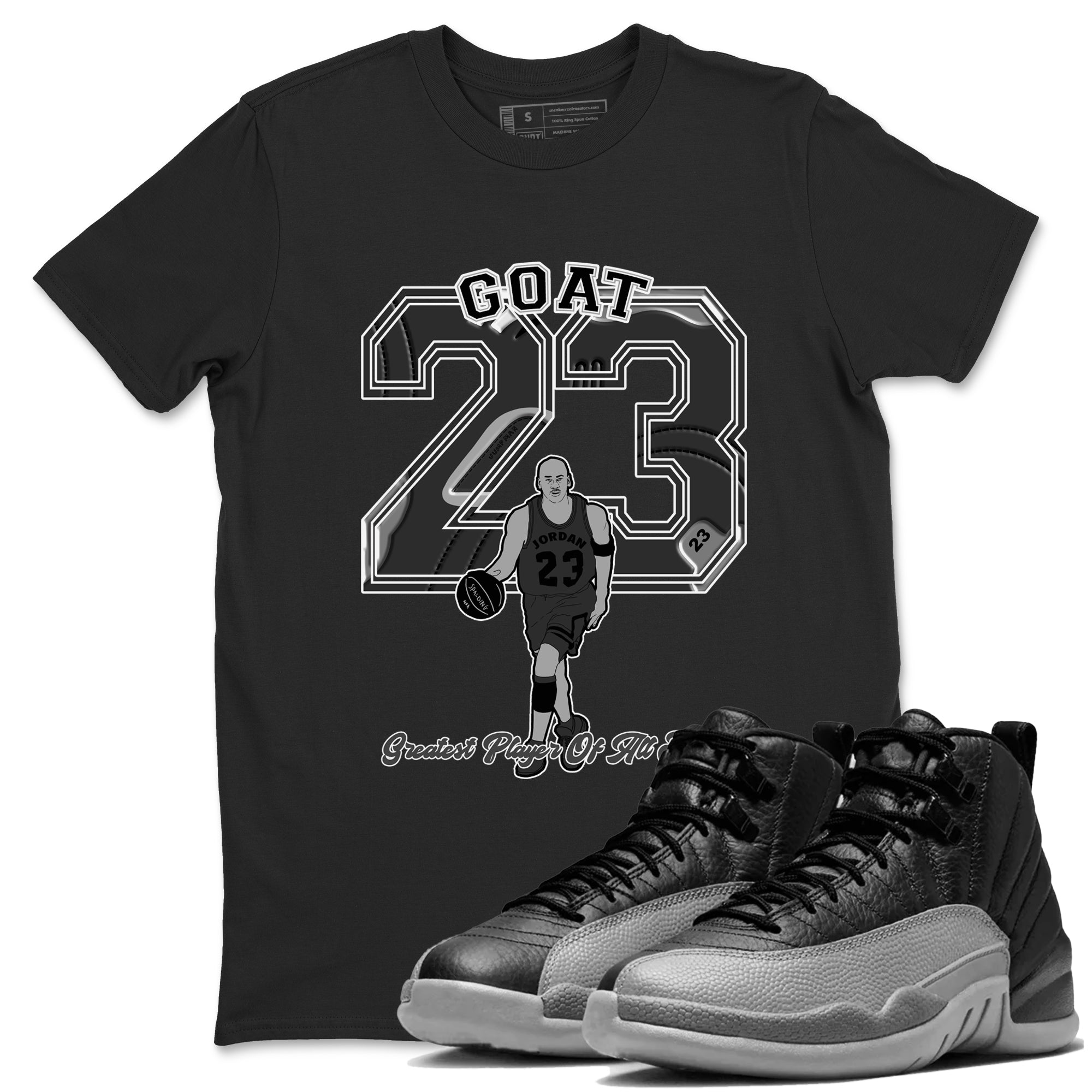 Goat Player snkmatch Tees - Air Jordan 12 Black Wolf Grey