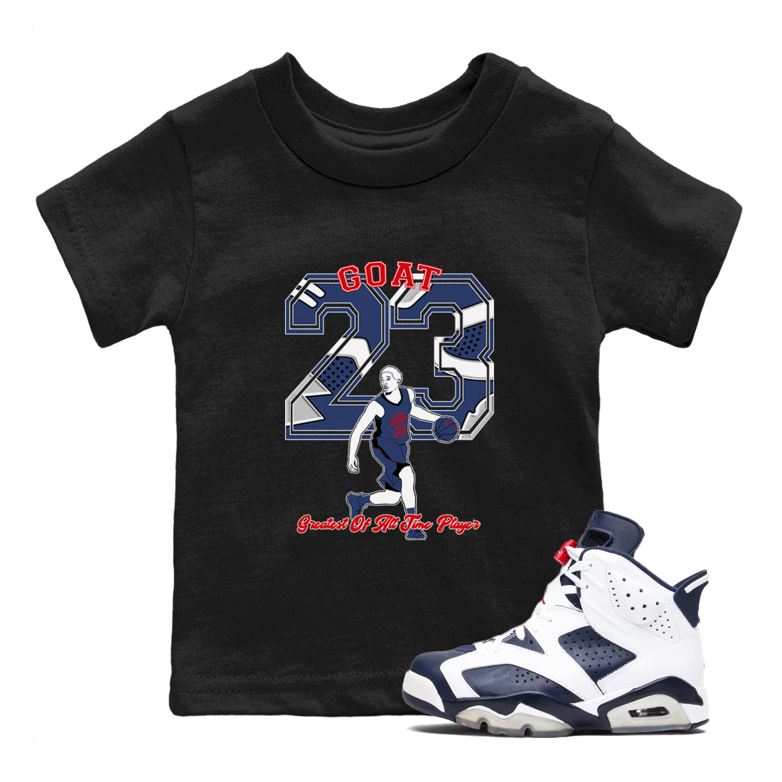Goat Player snkmatch Tees Kids - Air Jordan 6 White And Midnight Navy