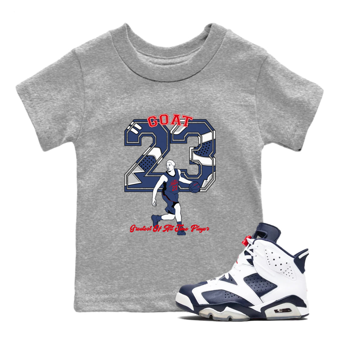 Goat Player snkmatch Tees Kids - Air Jordan 6 White And Midnight Navy