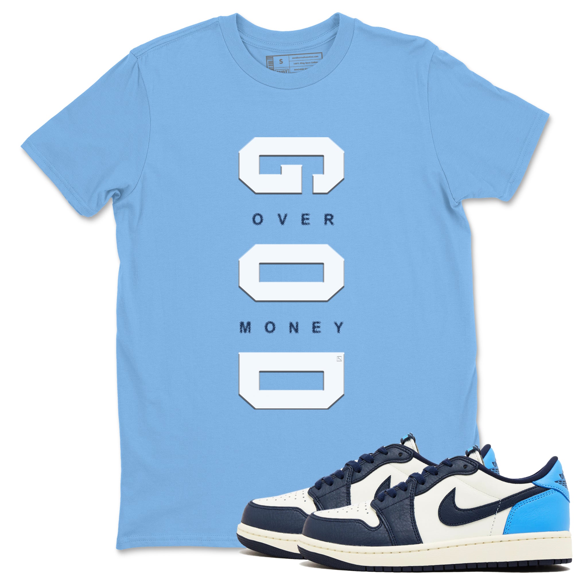 God Over Money snkmatch Tees - Air Jordan 1 Low OG Obsidian