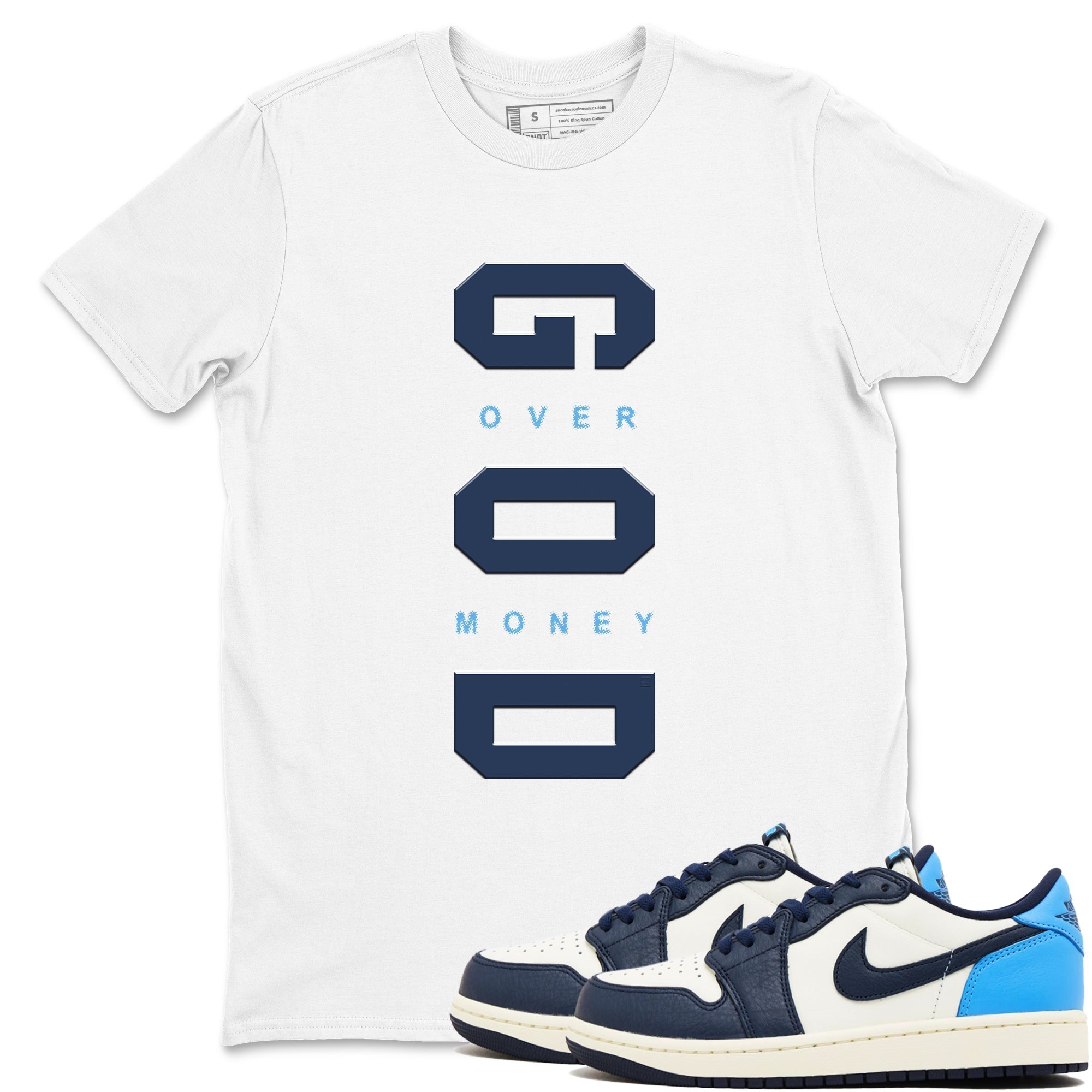 God Over Money snkmatch Tees - Air Jordan 1 Low OG Obsidian