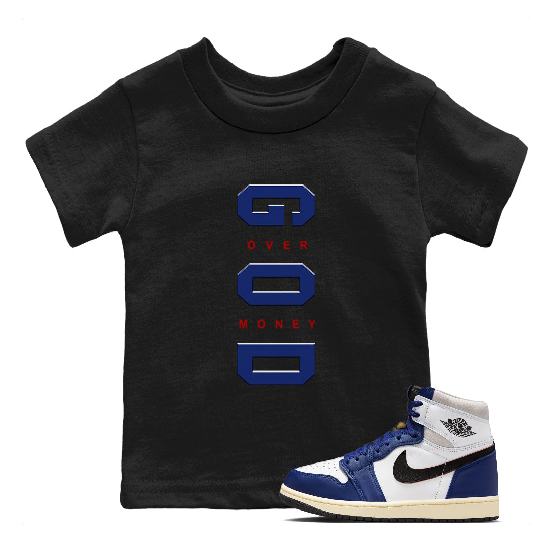 God Over Money snkmatch Tees Kids - Air Jordan 1 Rare Air