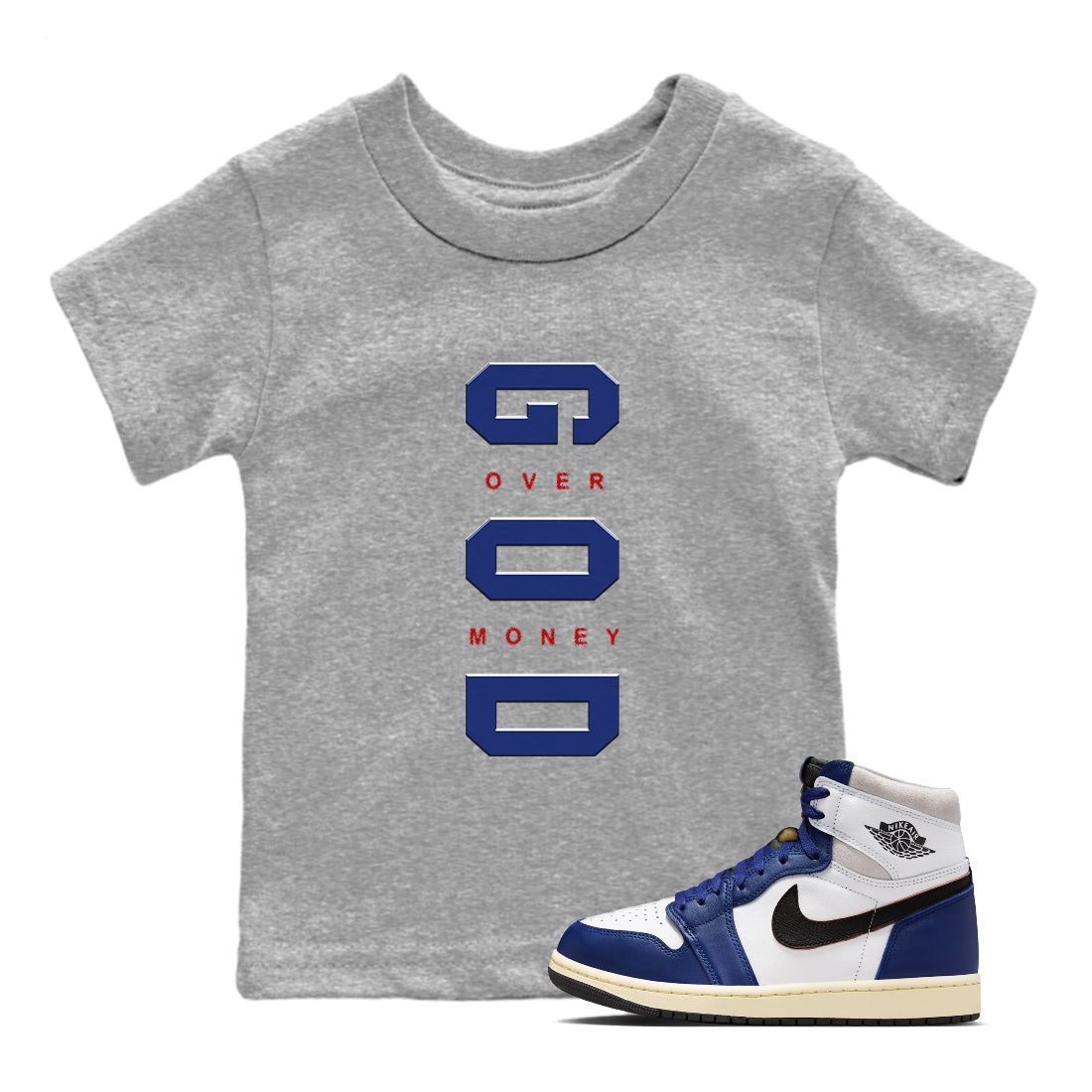 God Over Money snkmatch Tees Kids - Air Jordan 1 Rare Air