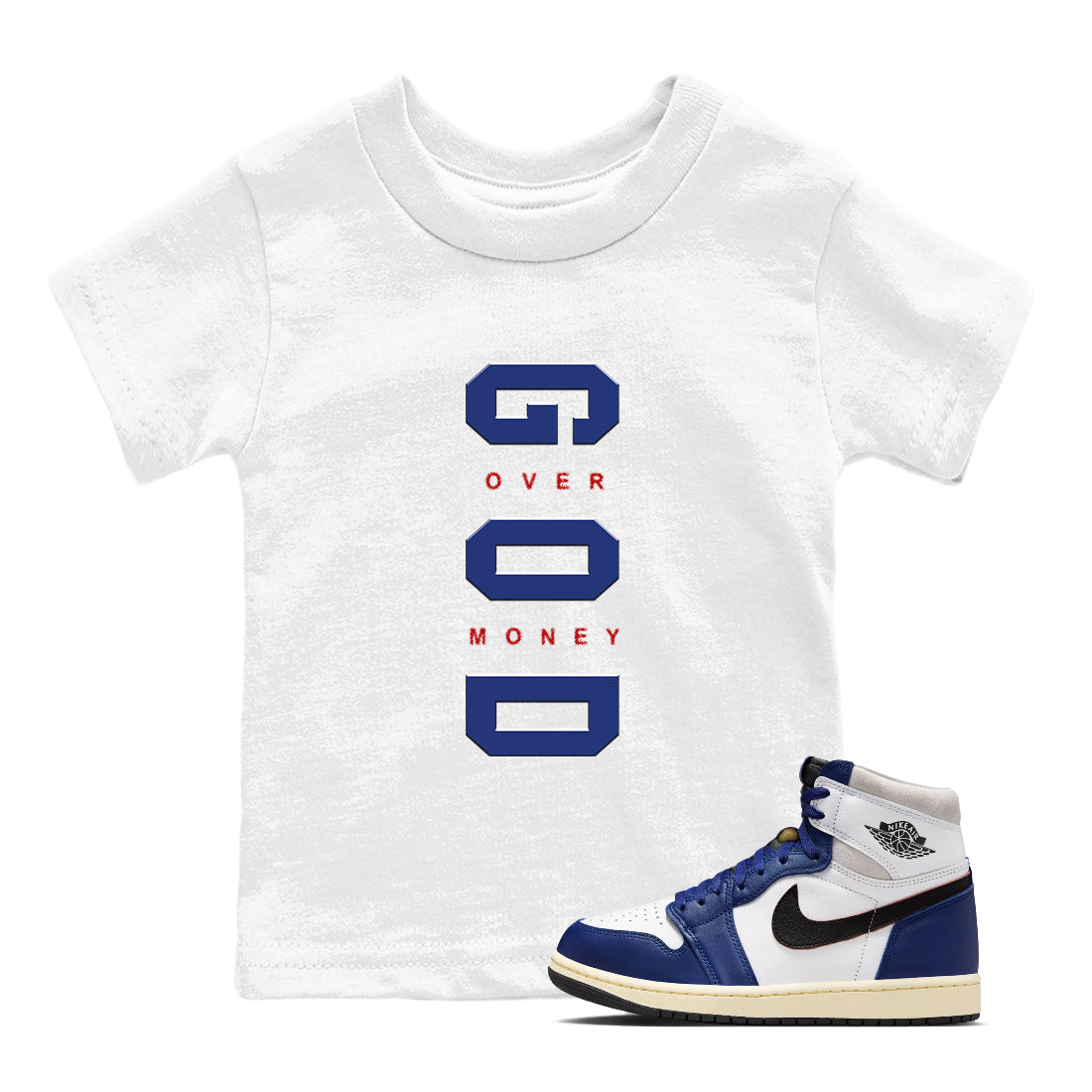 God Over Money snkmatch Tees Kids - Air Jordan 1 Rare Air