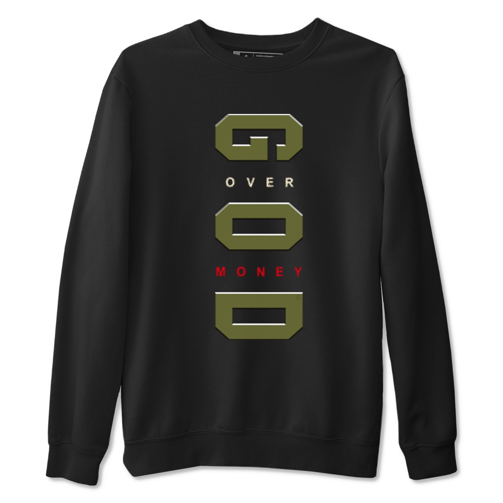 God Over Money snkmatch Tees - Air Jordan 1 Travis Scott Medium Olive