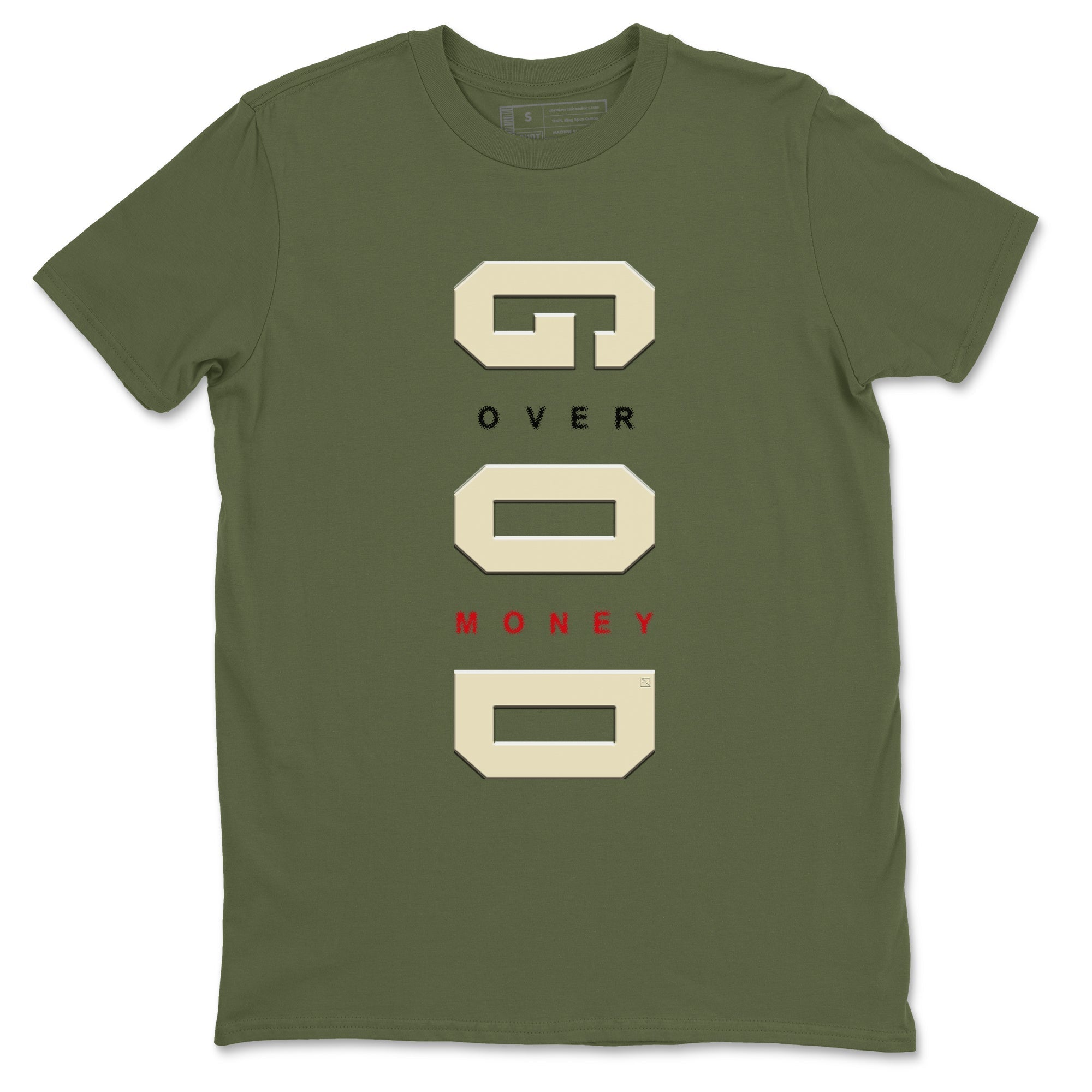 God Over Money snkmatch Tees - Air Jordan 1 Travis Scott Medium Olive