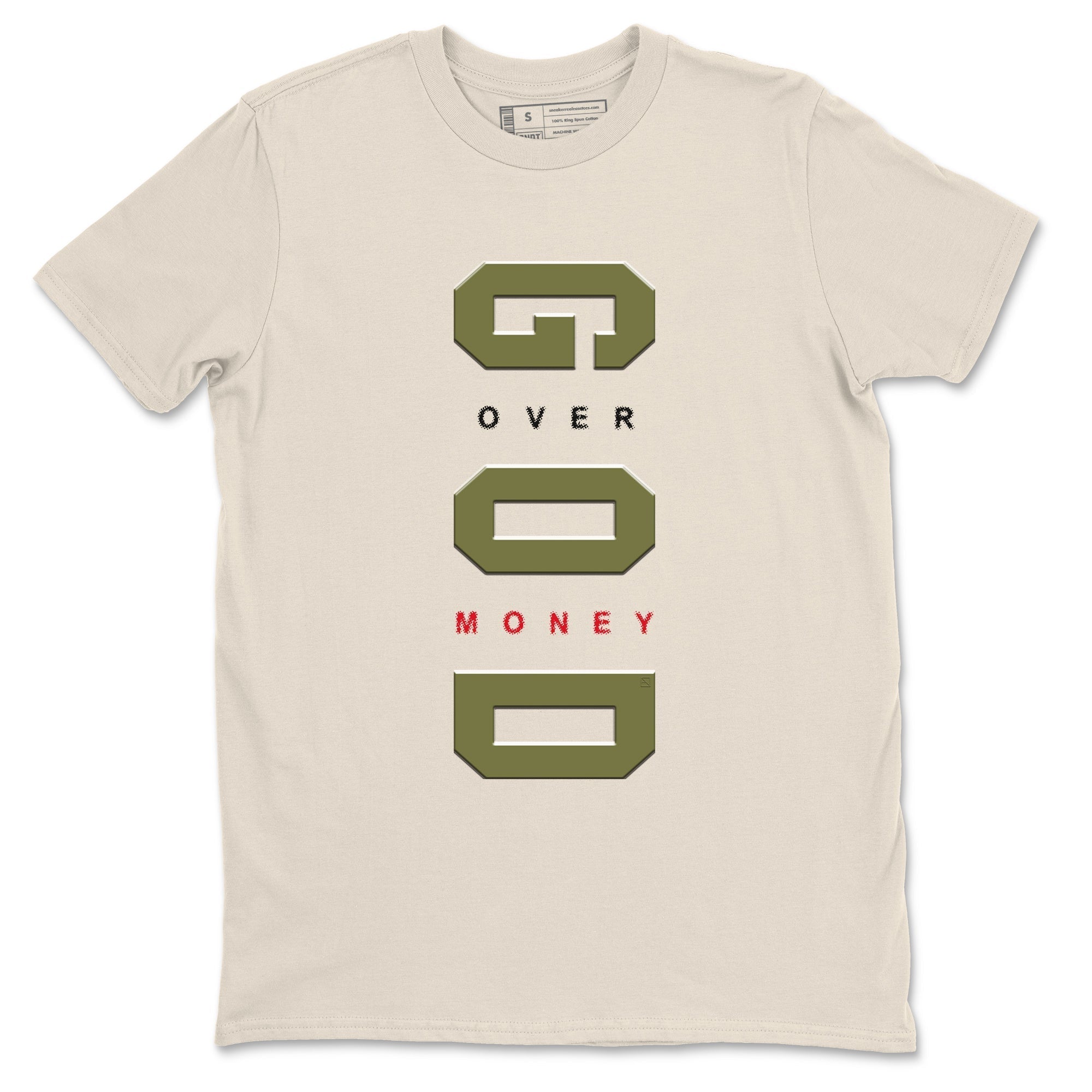 God Over Money snkmatch Tees - Air Jordan 1 Travis Scott Medium Olive
