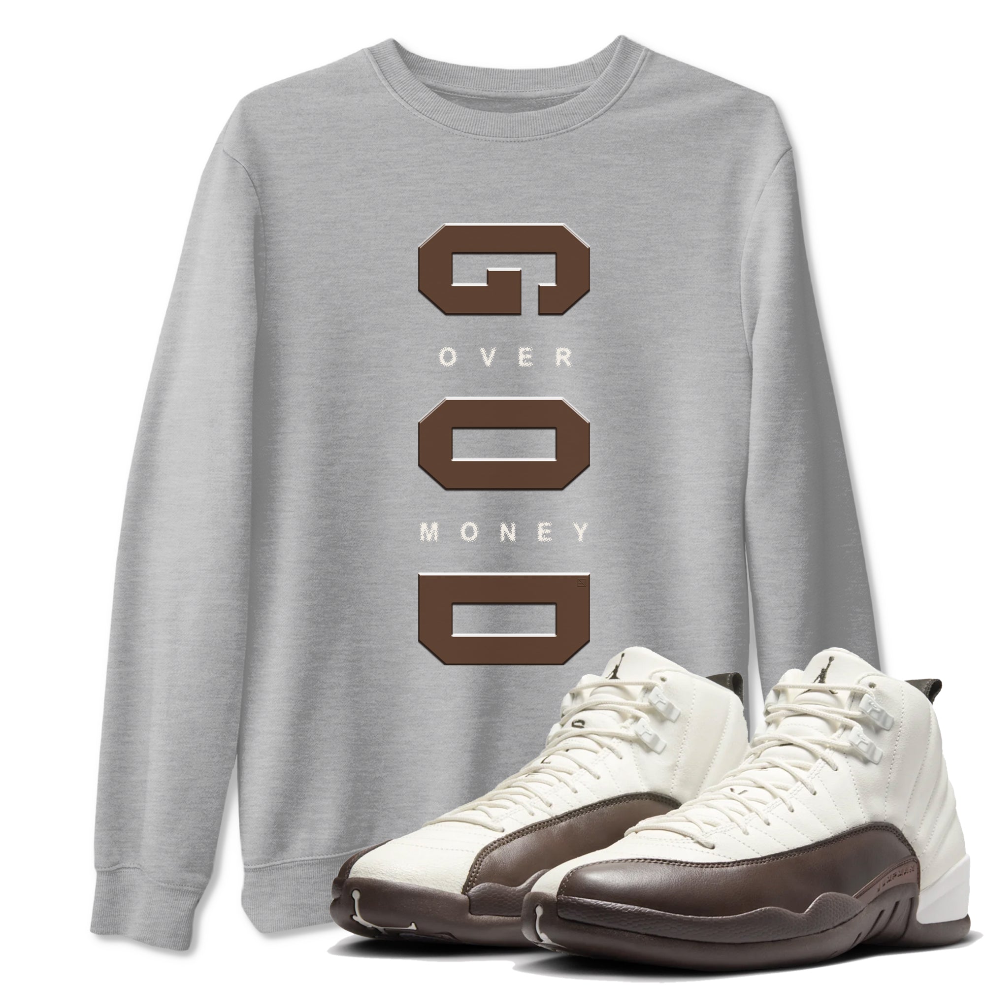 God Over Money snkmatch Tees - Air Jordan 12 Baroque Brown
