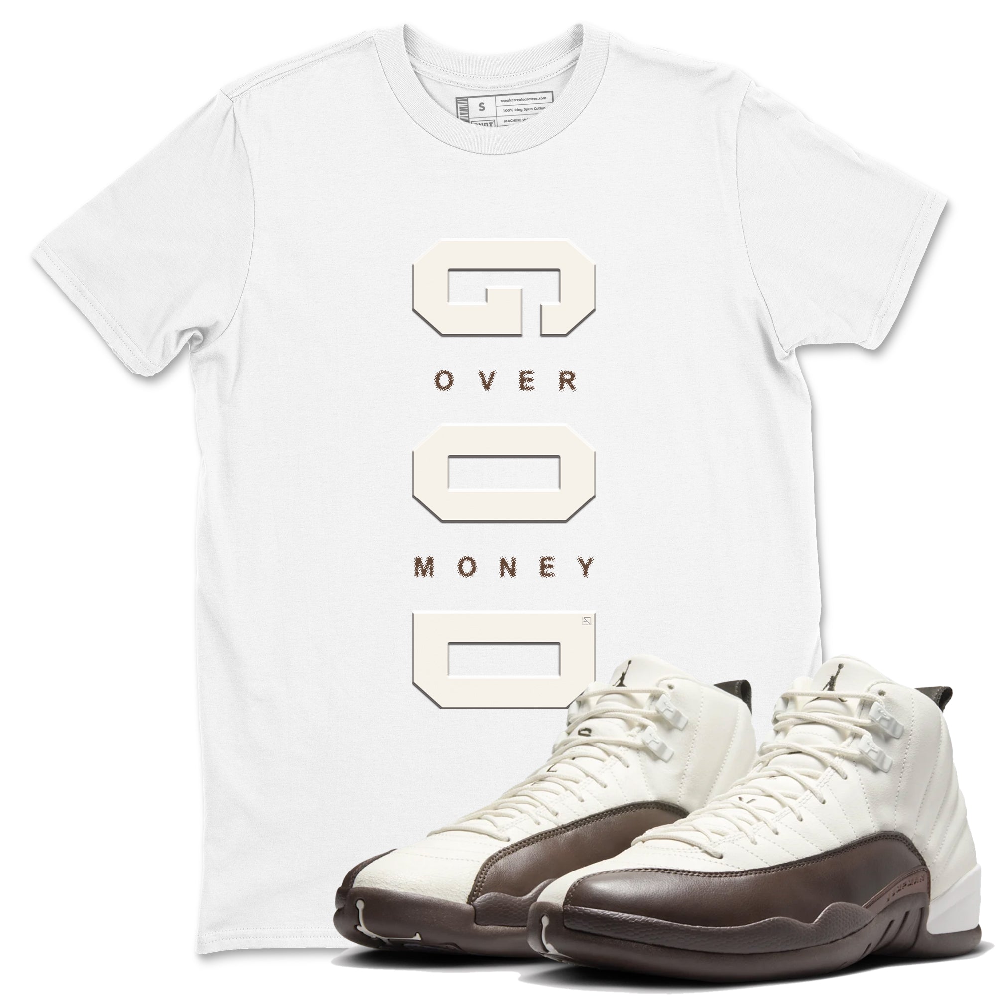 God Over Money snkmatch Tees - Air Jordan 12 Baroque Brown