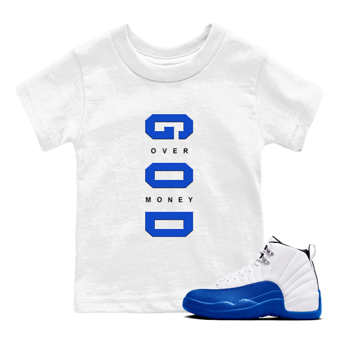 God Over Money snkmatch Tees Kids - Air Jordan 12 Blueberry