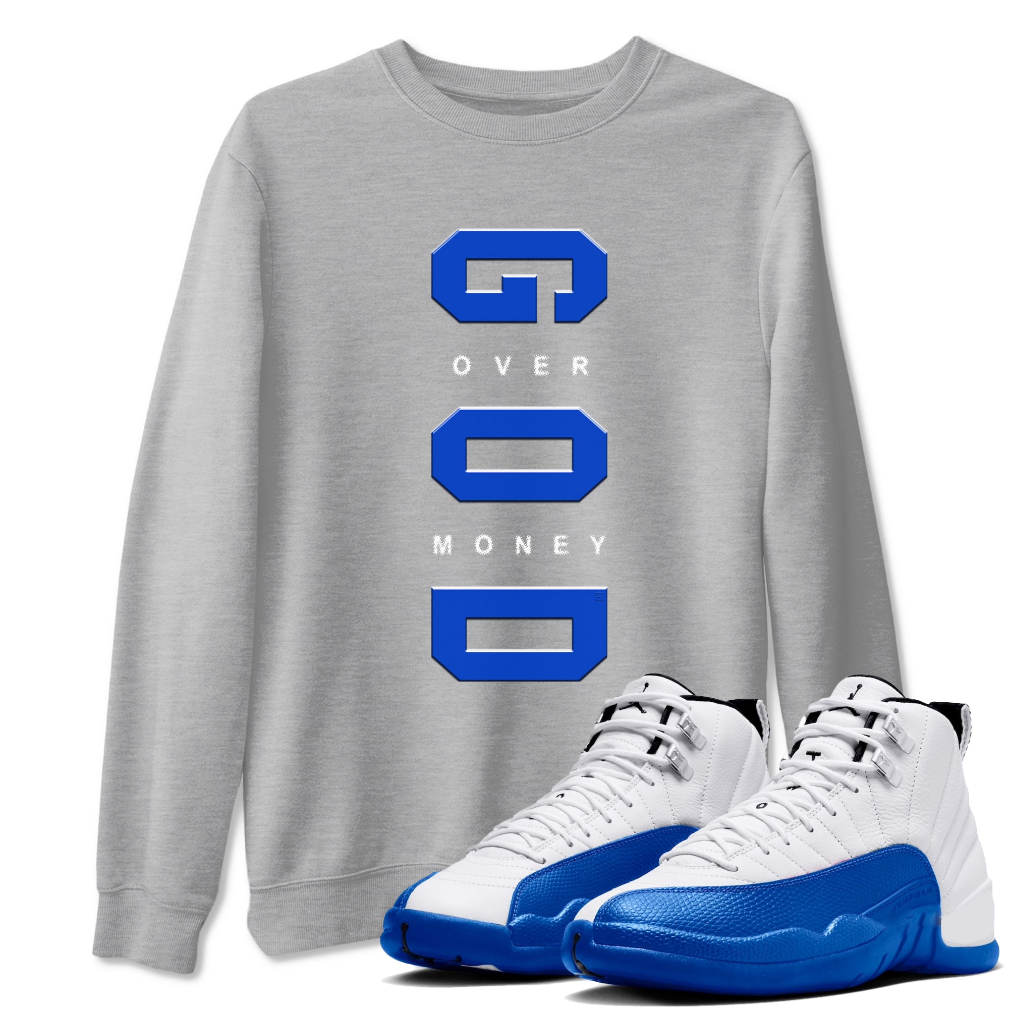 God Over Money snkmatch Tees - Air Jordan 12 Blueberry