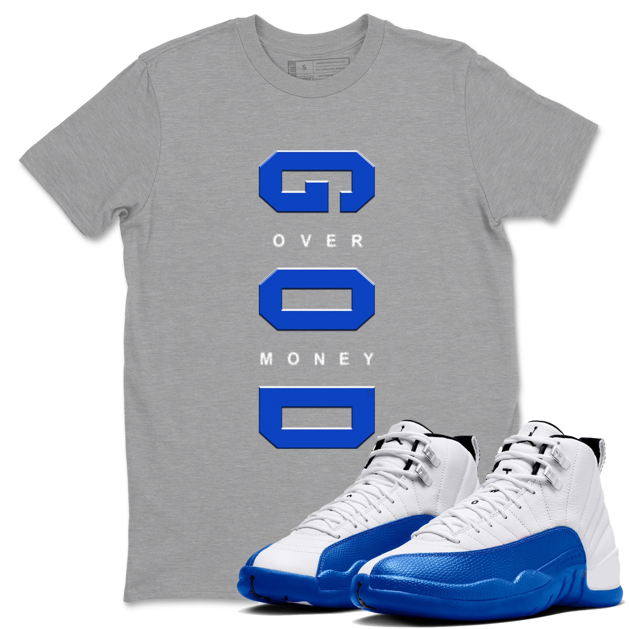 God Over Money snkmatch Tees - Air Jordan 12 Blueberry
