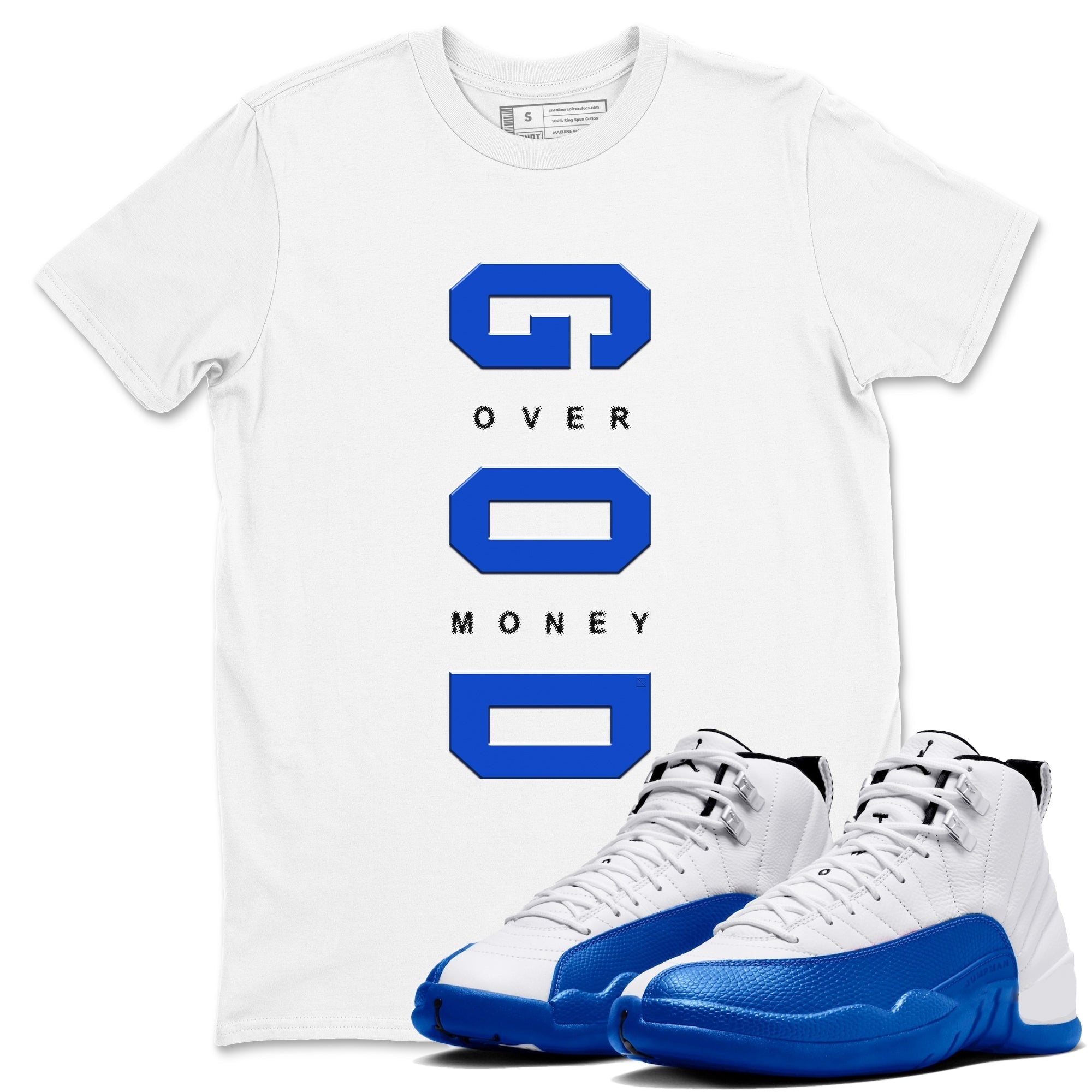 God Over Money snkmatch Tees - Air Jordan 12 Blueberry
