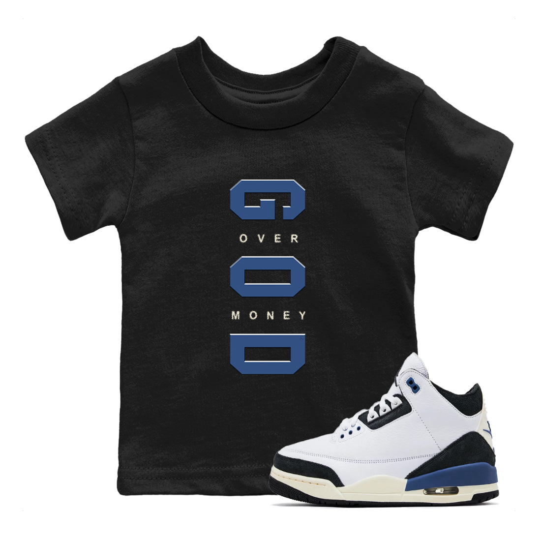 God Over Money snkmatch Tees Kids - Air Jordan 3 A Ma Maniere x Diffused Blue