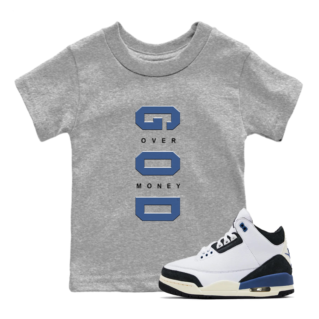 God Over Money snkmatch Tees Kids - Air Jordan 3 A Ma Maniere x Diffused Blue