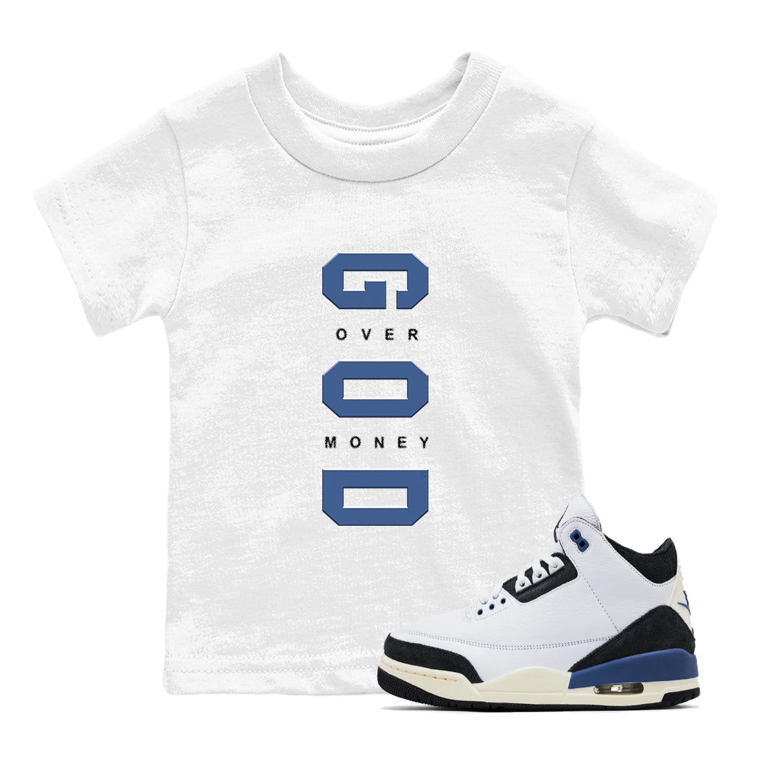 God Over Money snkmatch Tees Kids - Air Jordan 3 A Ma Maniere x Diffused Blue