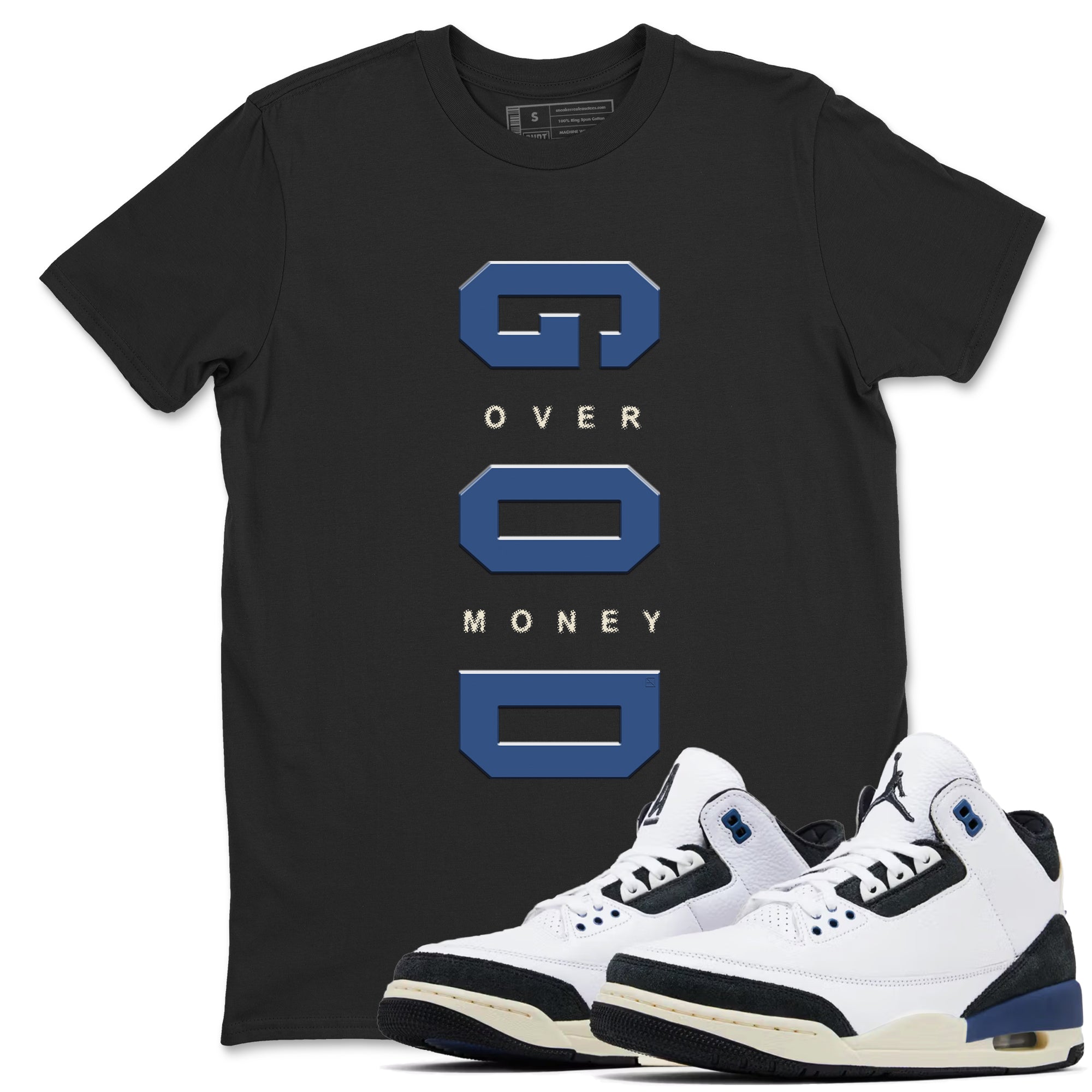 God Over Money snkmatch Tees - Air Jordan 3 A Ma Maniere x Diffused Blue