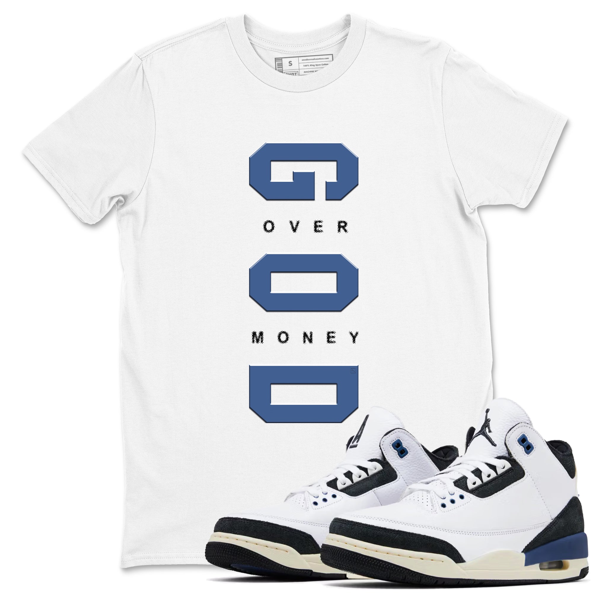 God Over Money snkmatch Tees - Air Jordan 3 A Ma Maniere x Diffused Blue