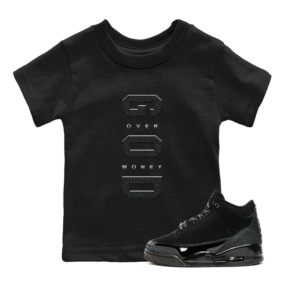 God Over Money snkmatch Tees Kids - Air Jordan 3 Black Cat