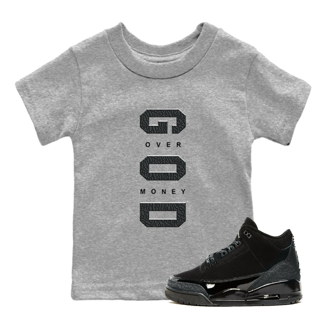God Over Money snkmatch Tees Kids - Air Jordan 3 Black Cat
