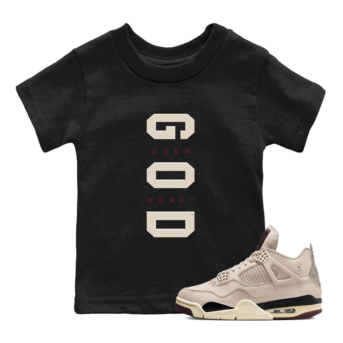God Over Money snkmatch Tees Kids - Air Jordan 4 A Ma Maniere x Fossil Stone