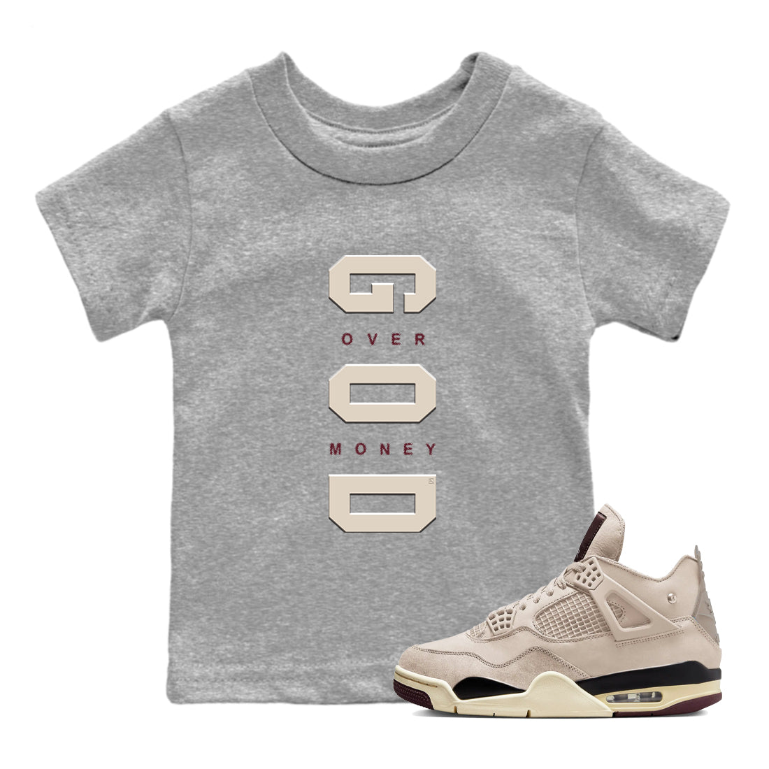 God Over Money snkmatch Tees Kids - Air Jordan 4 A Ma Maniere x Fossil Stone