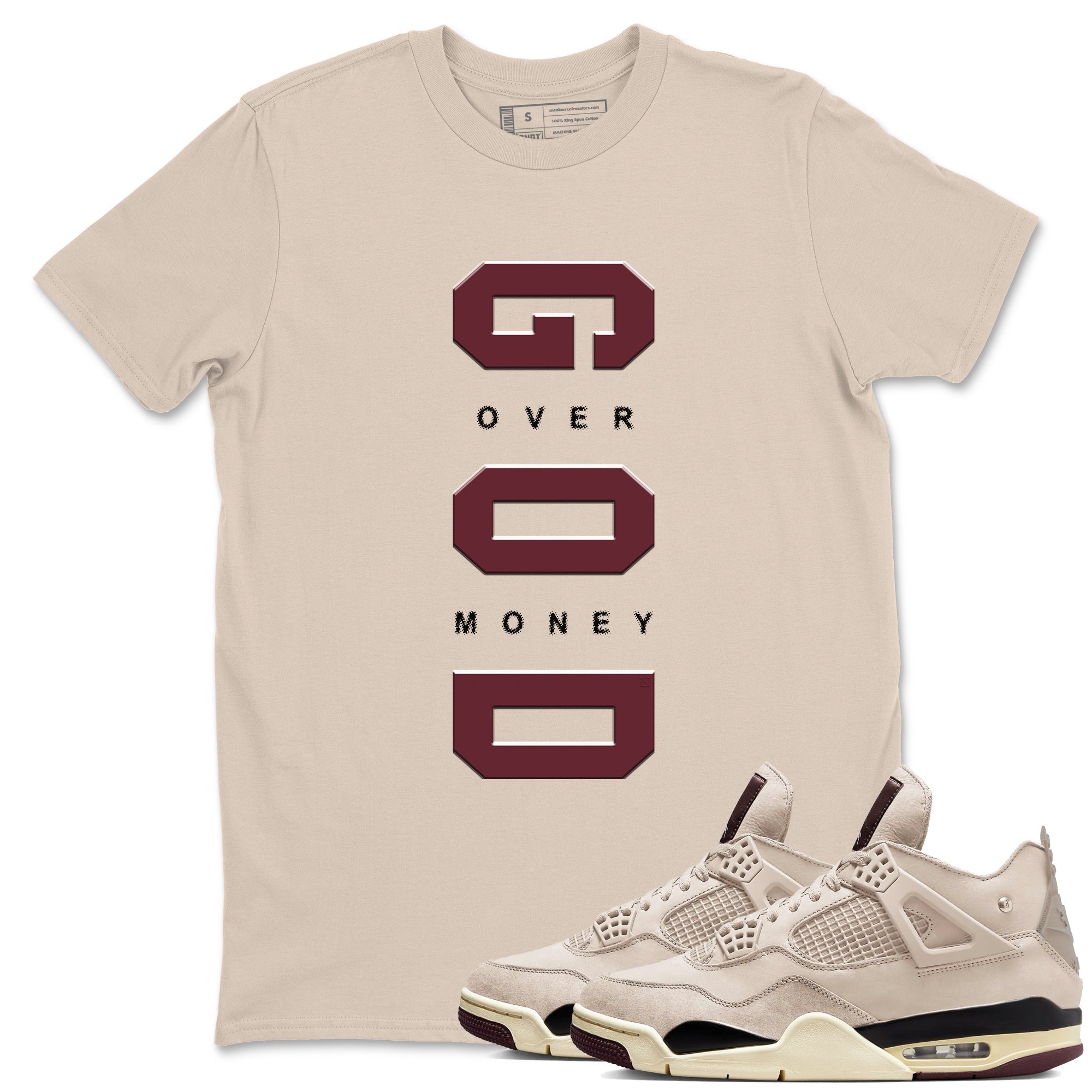 God Over Money snkmatch Tees - Air Jordan 4 A Ma Maniere x Fossil Stone