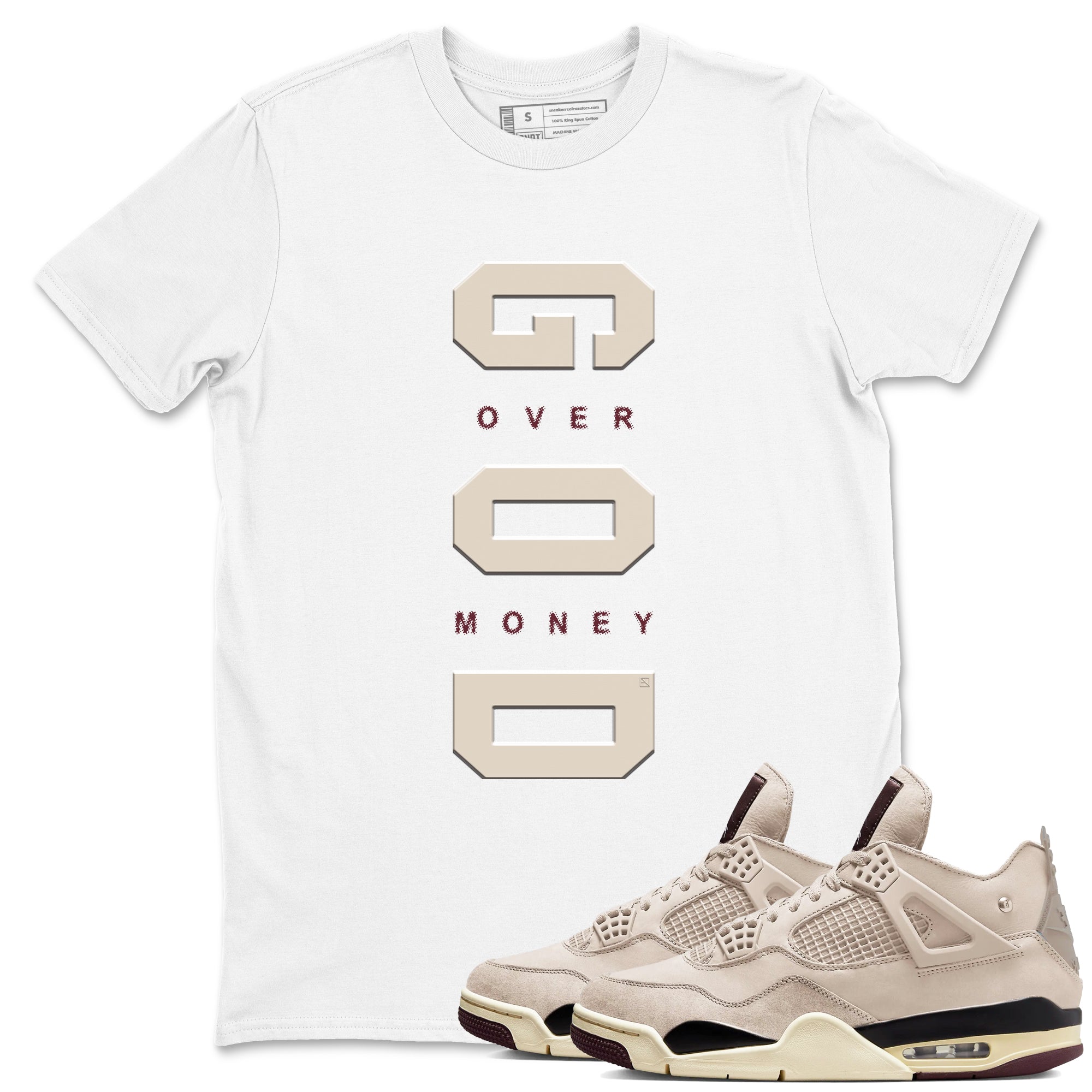 God Over Money snkmatch Tees - Air Jordan 4 A Ma Maniere x Fossil Stone