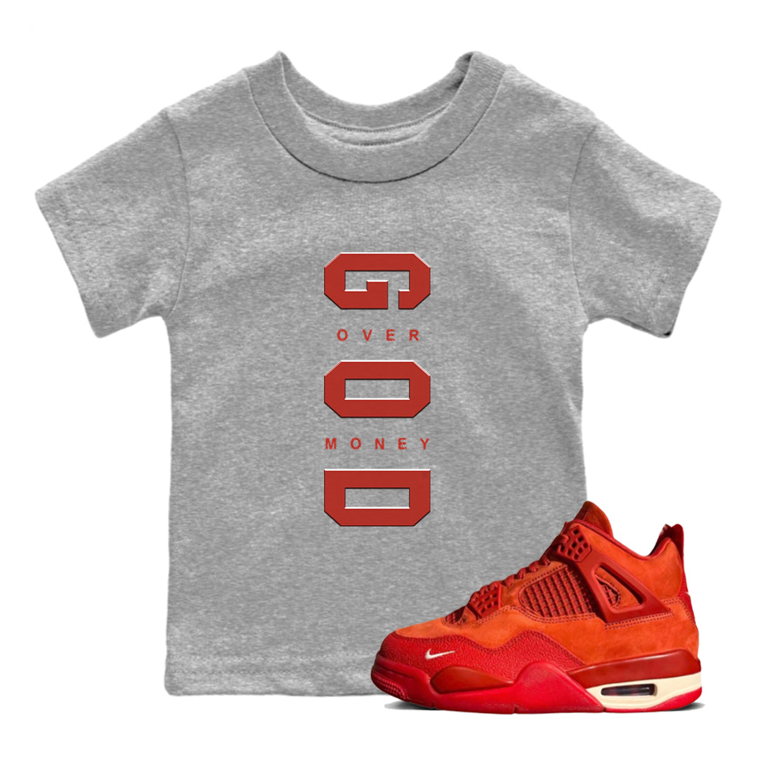 God Over Money snkmatch Tees Kids - Air Jordan 4 Brick By Brick