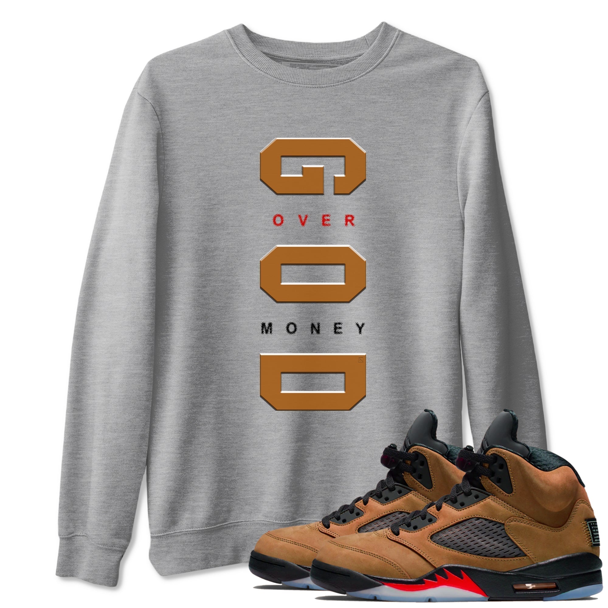 God Over Money snkmatch Tees - Air Jordan 5 Archaeo Brown