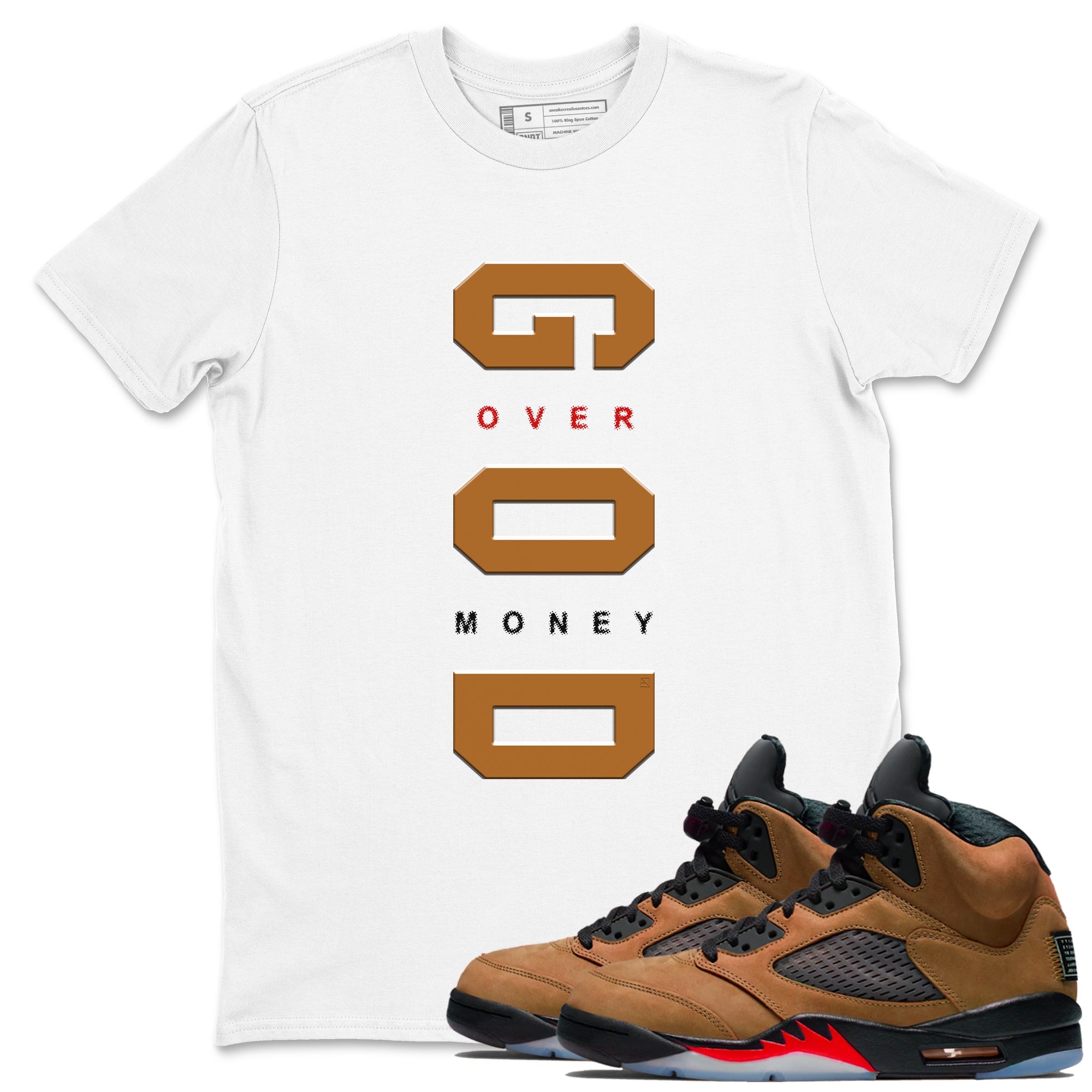God Over Money snkmatch Tees - Air Jordan 5 Archaeo Brown