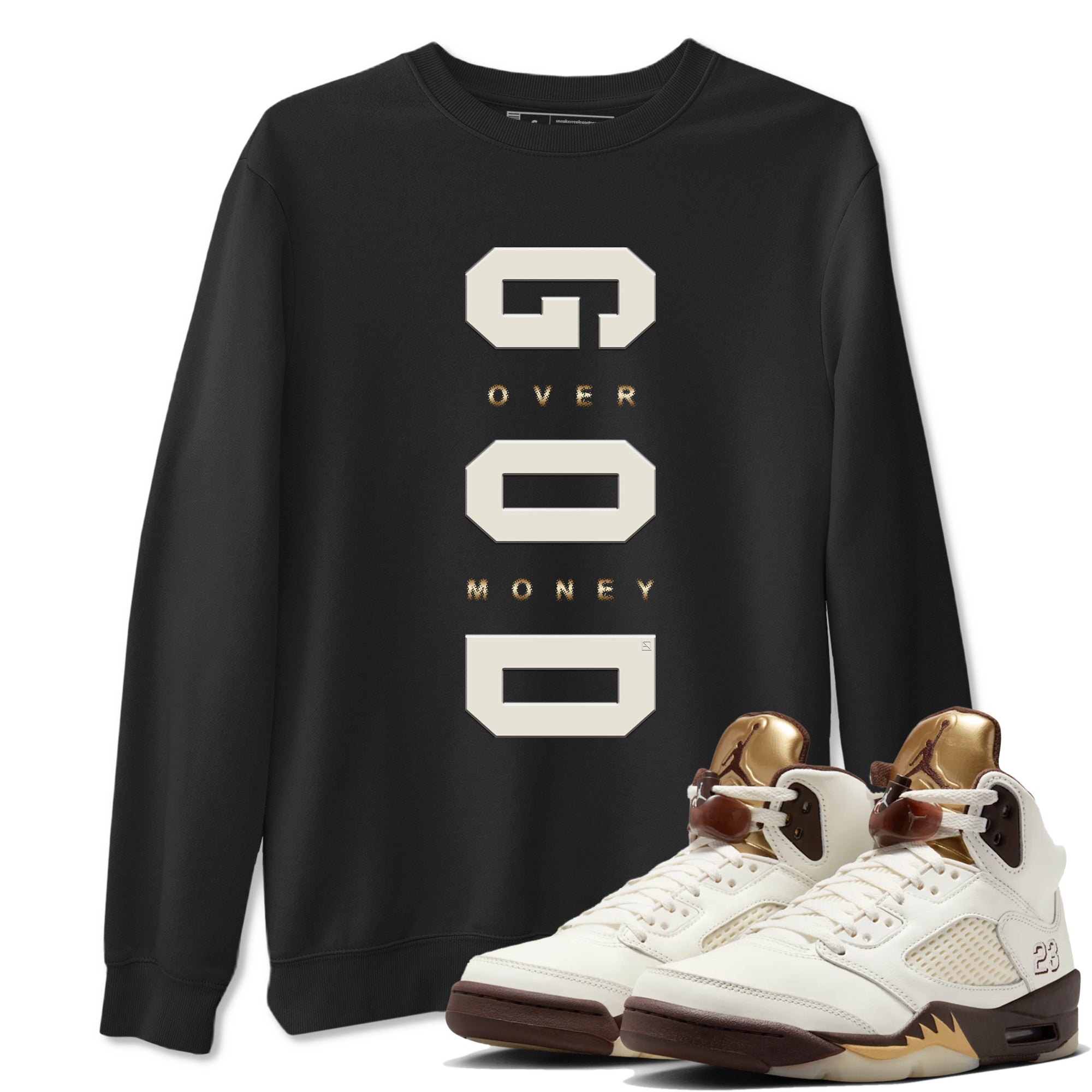 God Over Money snkmatch Tees - Air Jordan 5 Golden Ticket