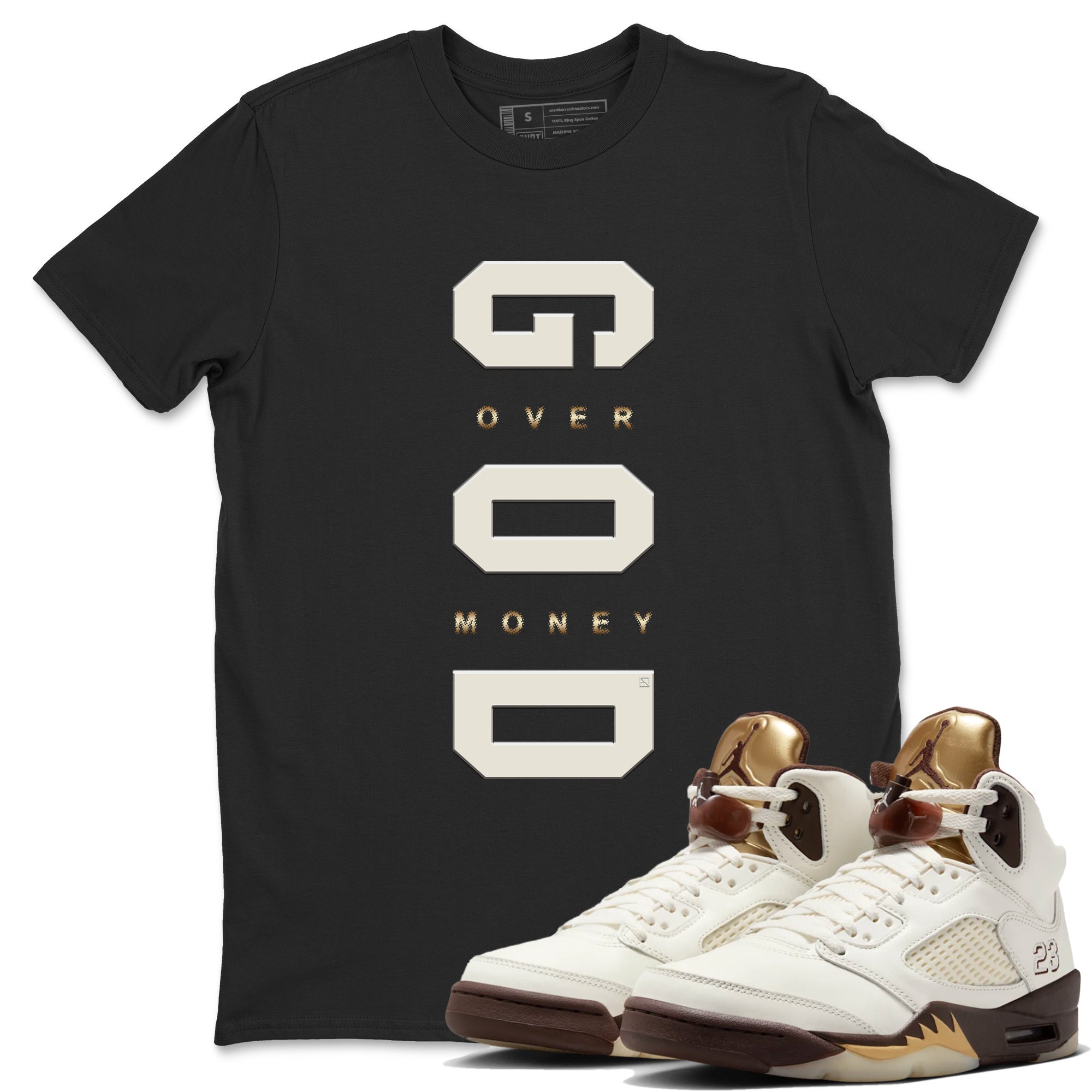 God Over Money snkmatch Tees - Air Jordan 5 Golden Ticket