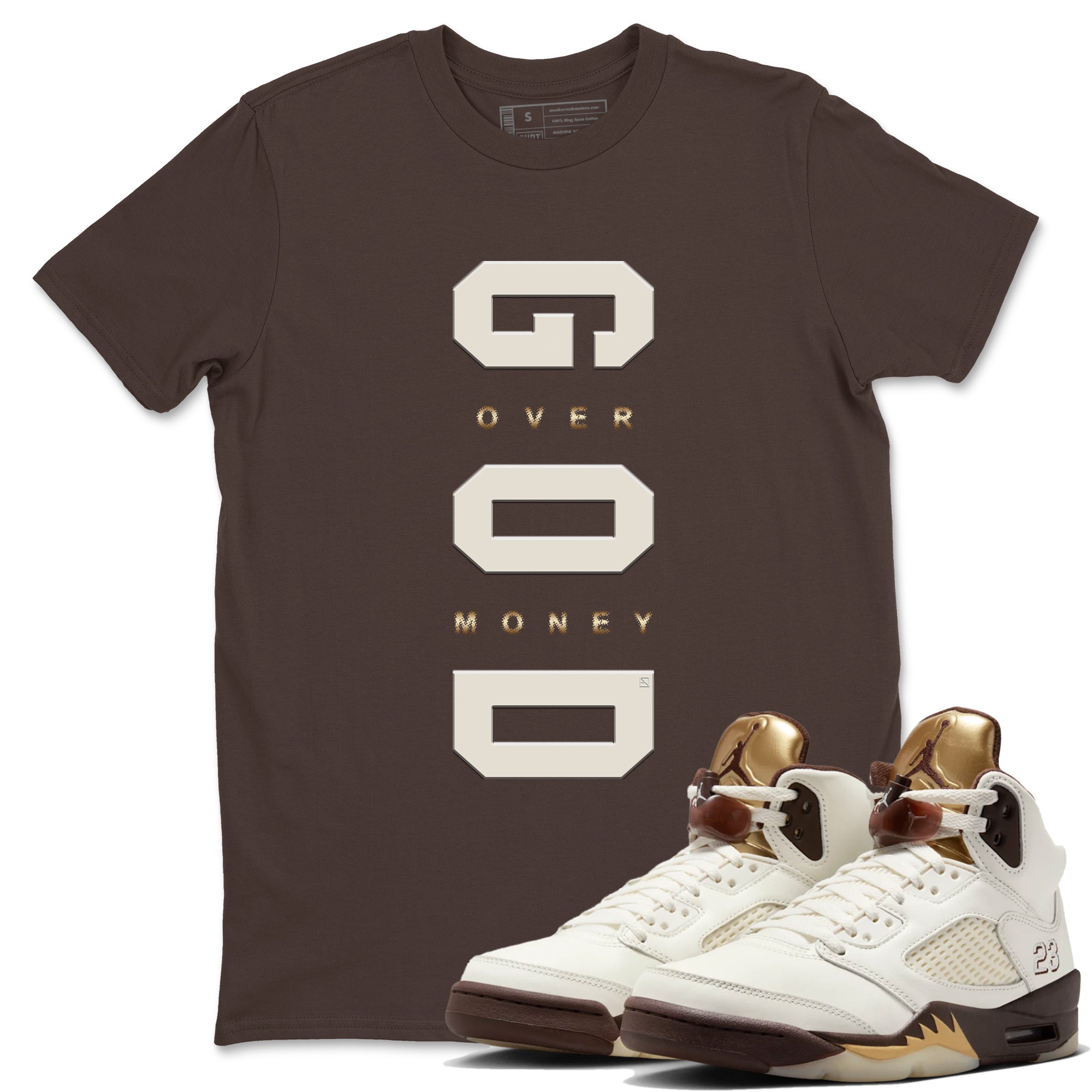 God Over Money snkmatch Tees - Air Jordan 5 Golden Ticket