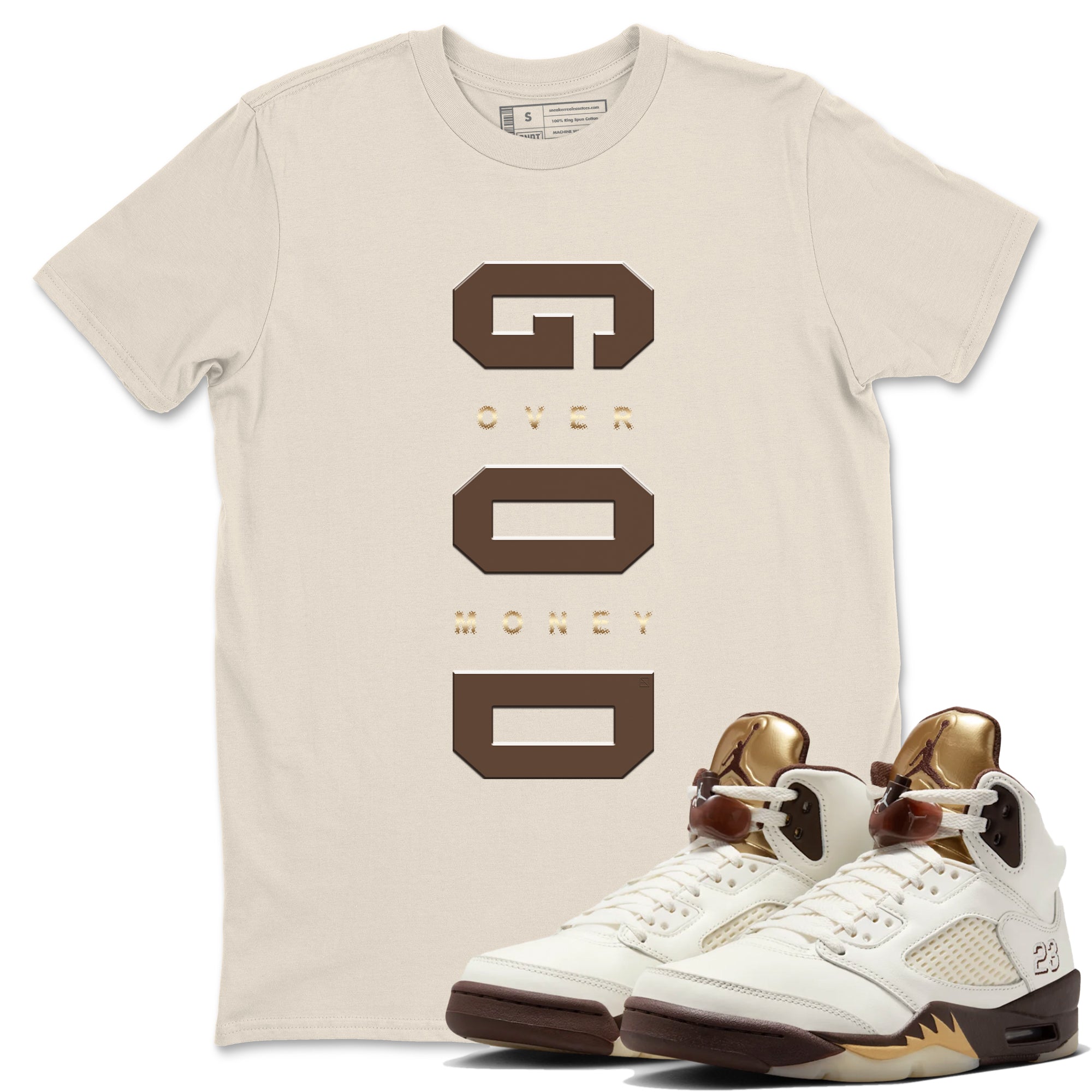 God Over Money snkmatch Tees - Air Jordan 5 Golden Ticket
